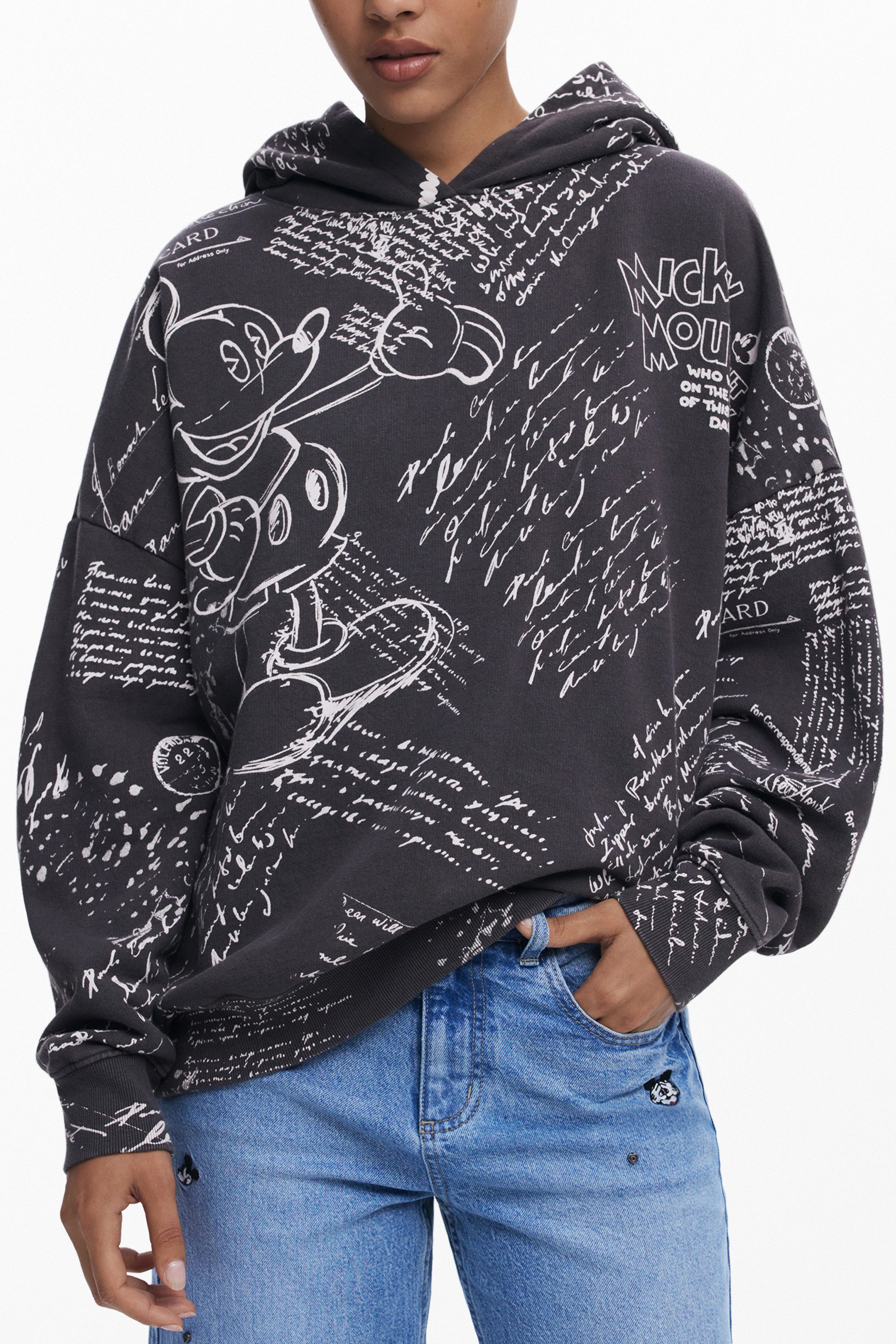 Desigual Sweatshirt Stylischer Damenpullover: Schwarz, Kapuze, Muster