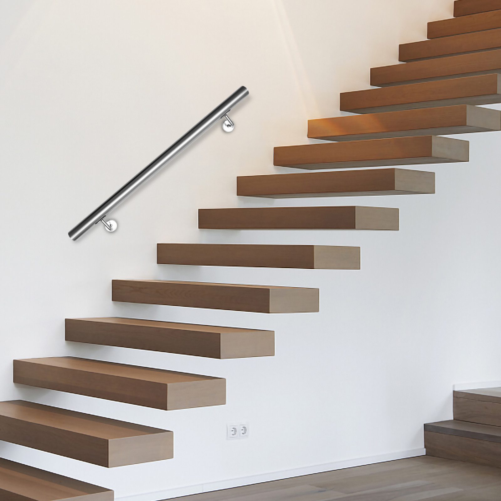 Clanmacy Handlauf Edelstahl Außentreppe Geländer Treppengeländer 50 -200 cm Wandhandlauf, 50 cm Gesamtlänge, Edelstahl matt – Bild 5 von 5