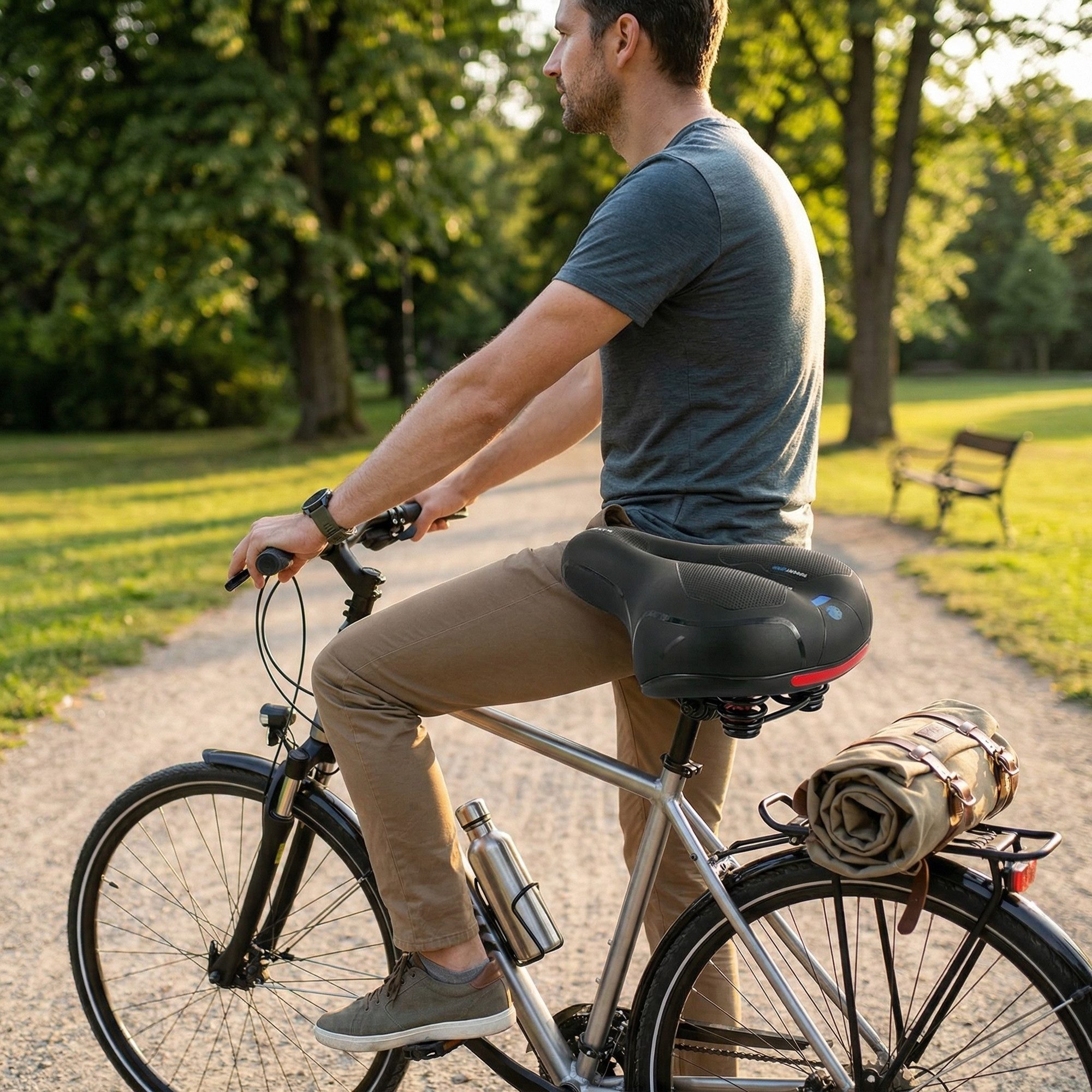 Mucola Fahrradsattel Fahrradsattel Ergonomischer Gel Memory-Schaum Citybike Mountainbike (Stück, mit Sattelbezug), Atmungsaktiv – Bild 4 von 5