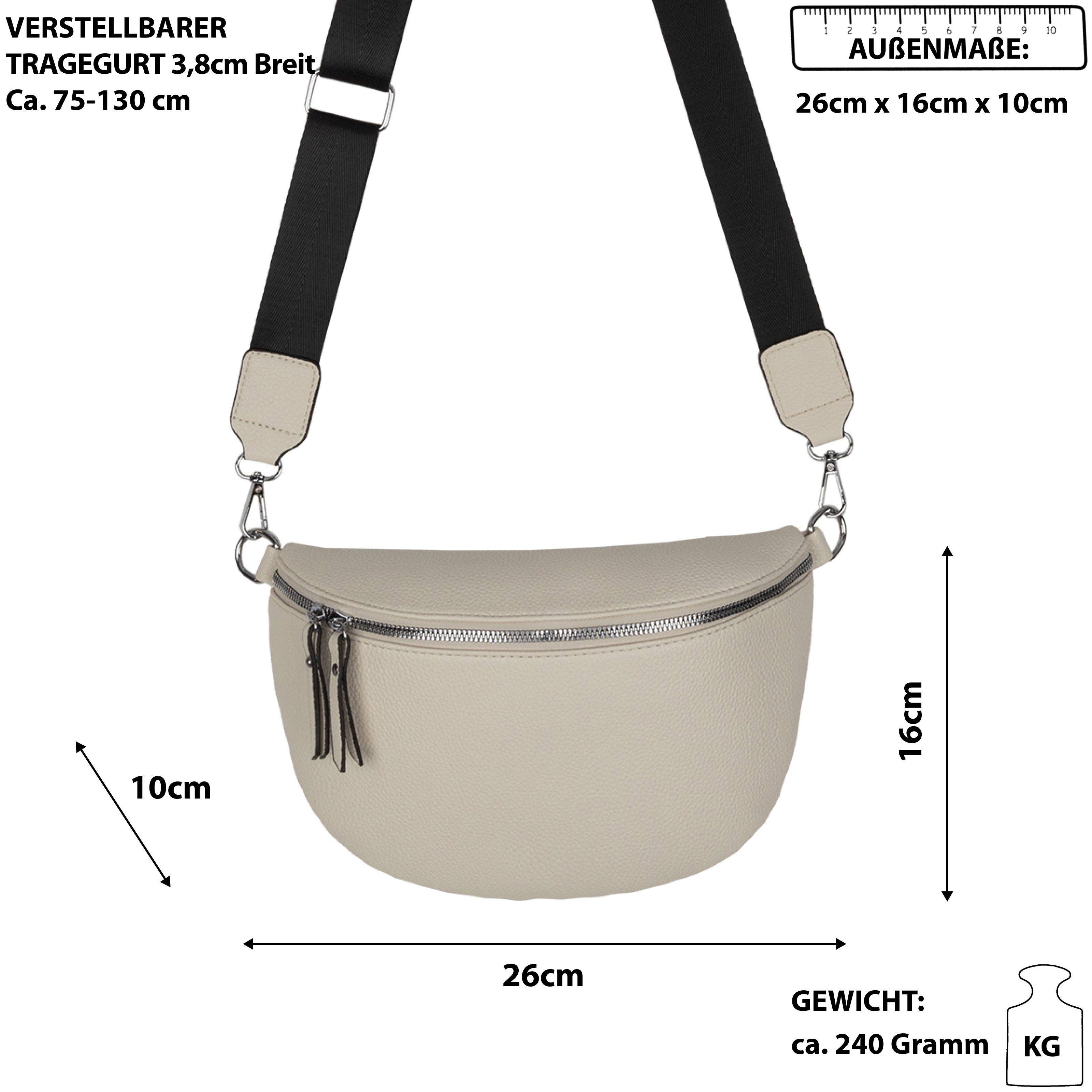 EAAKIE Gürteltasche Bauchtasche XL Umhängetasche Italy, als Schultertasche, Hüfttasche Umhängetasche CrossOver, tragbar Crossbody-Bag BEIGE Kunstleder