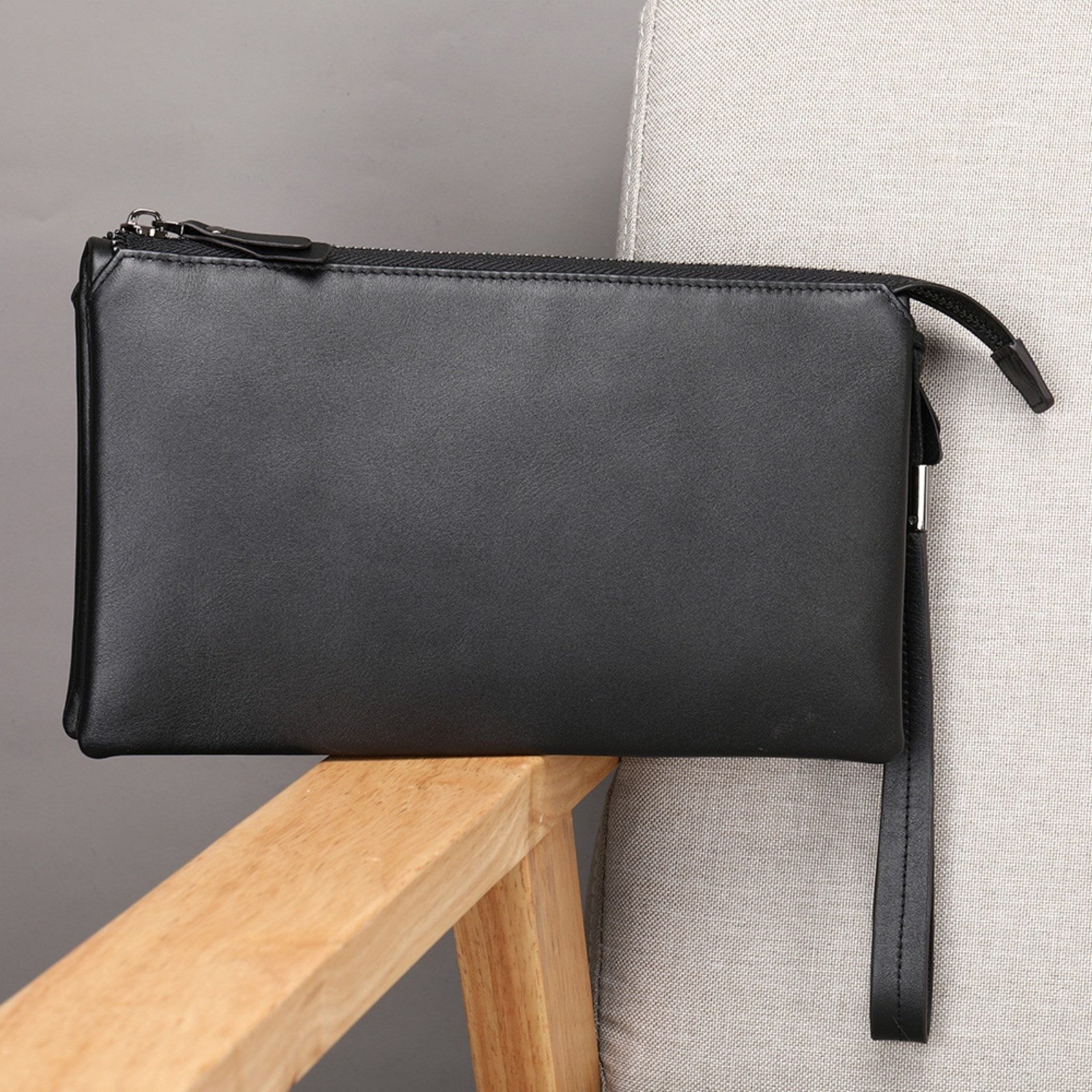 YUBRO-STUDIO Clutch Herren Leder Clutch Tasche Schwarz Wristlet Geldbörse T günstig online kaufen