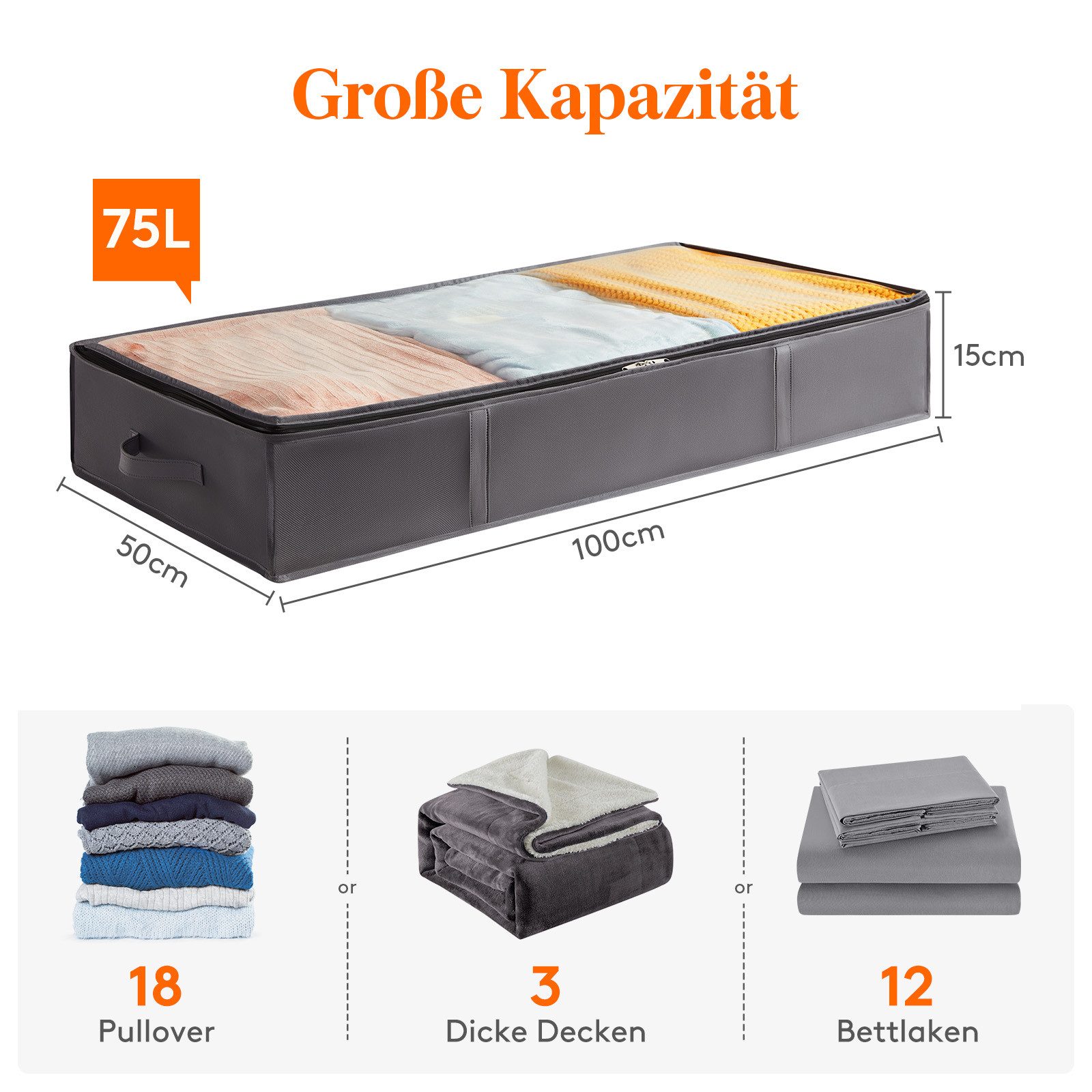 Thumbnail - Lifewit Aufbewahrungsdose Unterbett Kleideraufbewahrung Faltbare Aufbewahrungsbox mit Deckel (3 St)