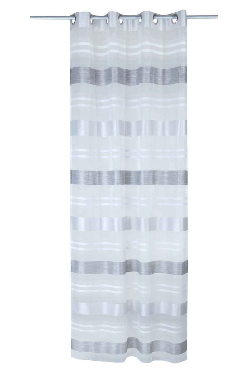 Vorhang Ösenvorhang KIRA, Grau, B 135 cm, L 245 cm, Ösen, halbtransparent