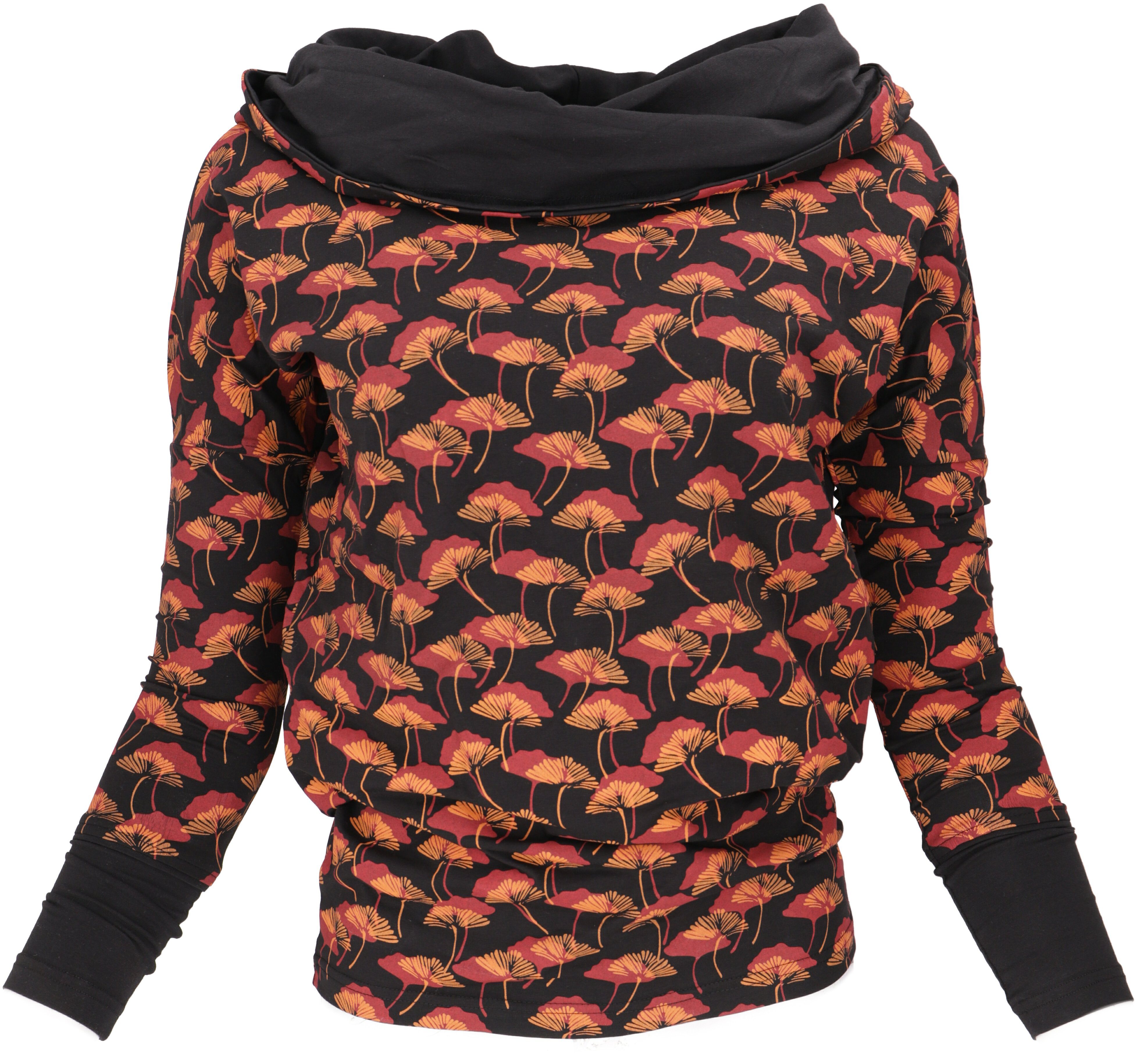 aus Boho.. alternative Longshirt Longsleeve schwarz/rot Bekleidung Lockeres Bio-Baumwolle, Guru-Shop