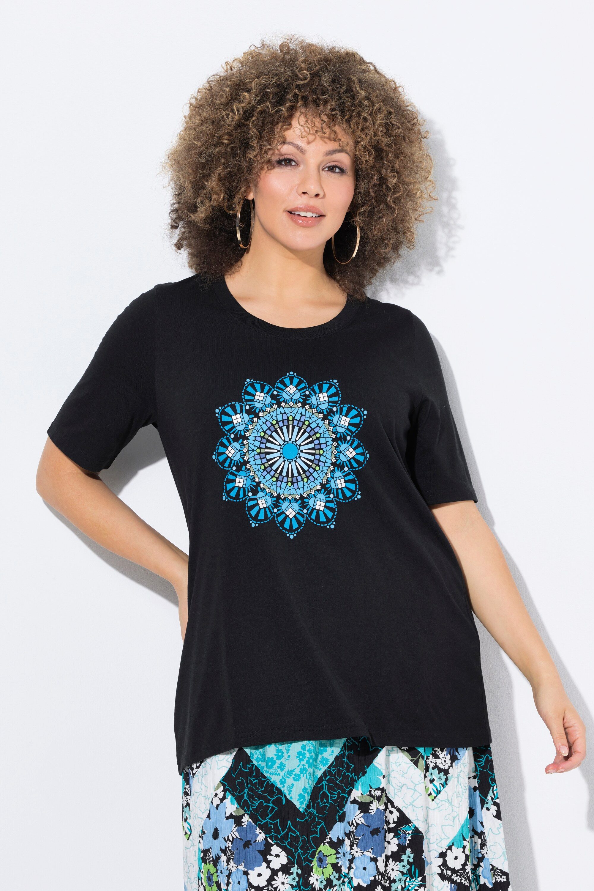 Ulla Popken T-Shirt T-Shirt Mandala A-Linie Rundhals Halbarm günstig online kaufen
