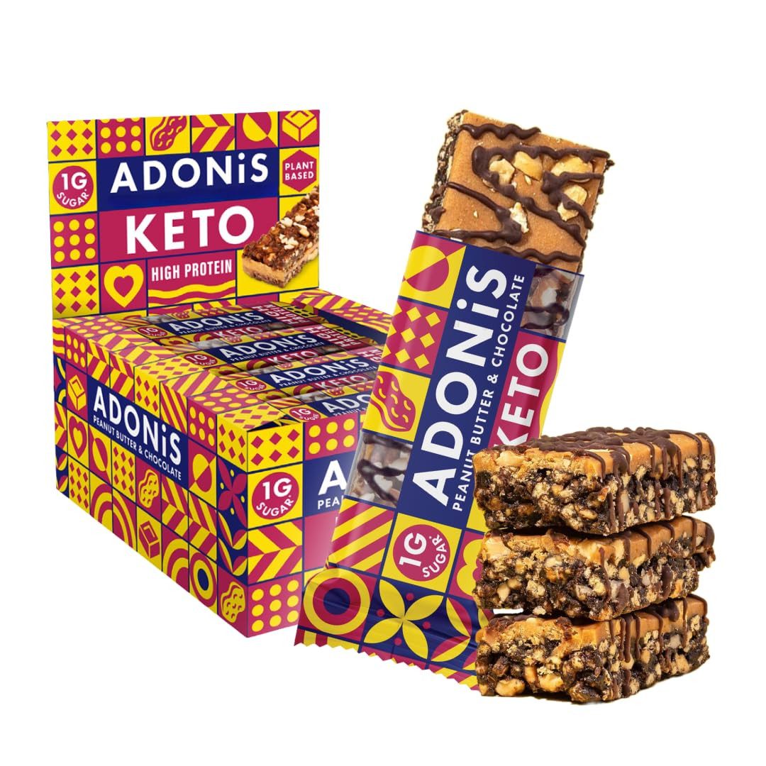 Adonis Keto High Protein Riegel 16x 45g Keto Snacks Vegan & 100% natürlich Kapseln, Low Carb Bar und Low Sugar Snack à