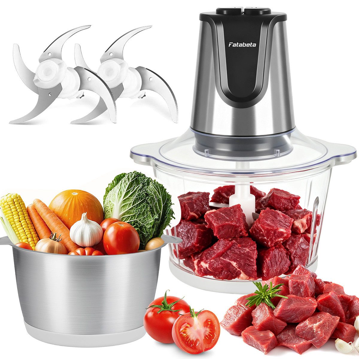 7MAGIC Режущие инструменты Fleischwolf Elektrisch, 500 W, Wurstfüller mit 2×2 L Glas- & Edelstahlschüsseln