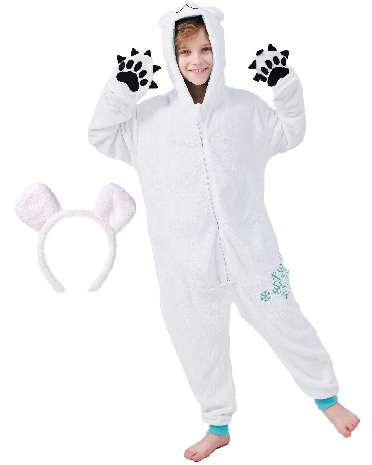 Jumpsuit Flauschiges Eisbären-Kostüm für Kinder + Haarreif