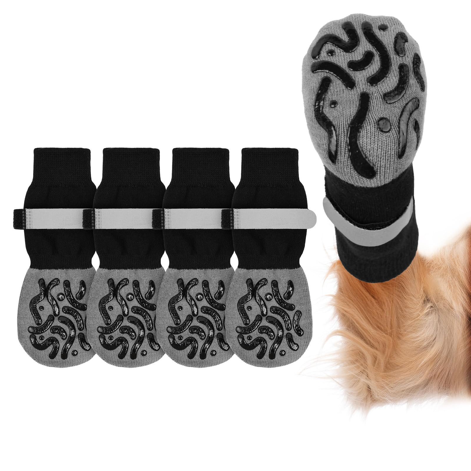 Ledander Pfotenschutz Hundesocken Anti Rutsch, 2 Paar Anti-Rutsch Socken für Hunde, mit Verstellbaren Riemen Haustierpfoten Schutz, Hundesocken für Hunde