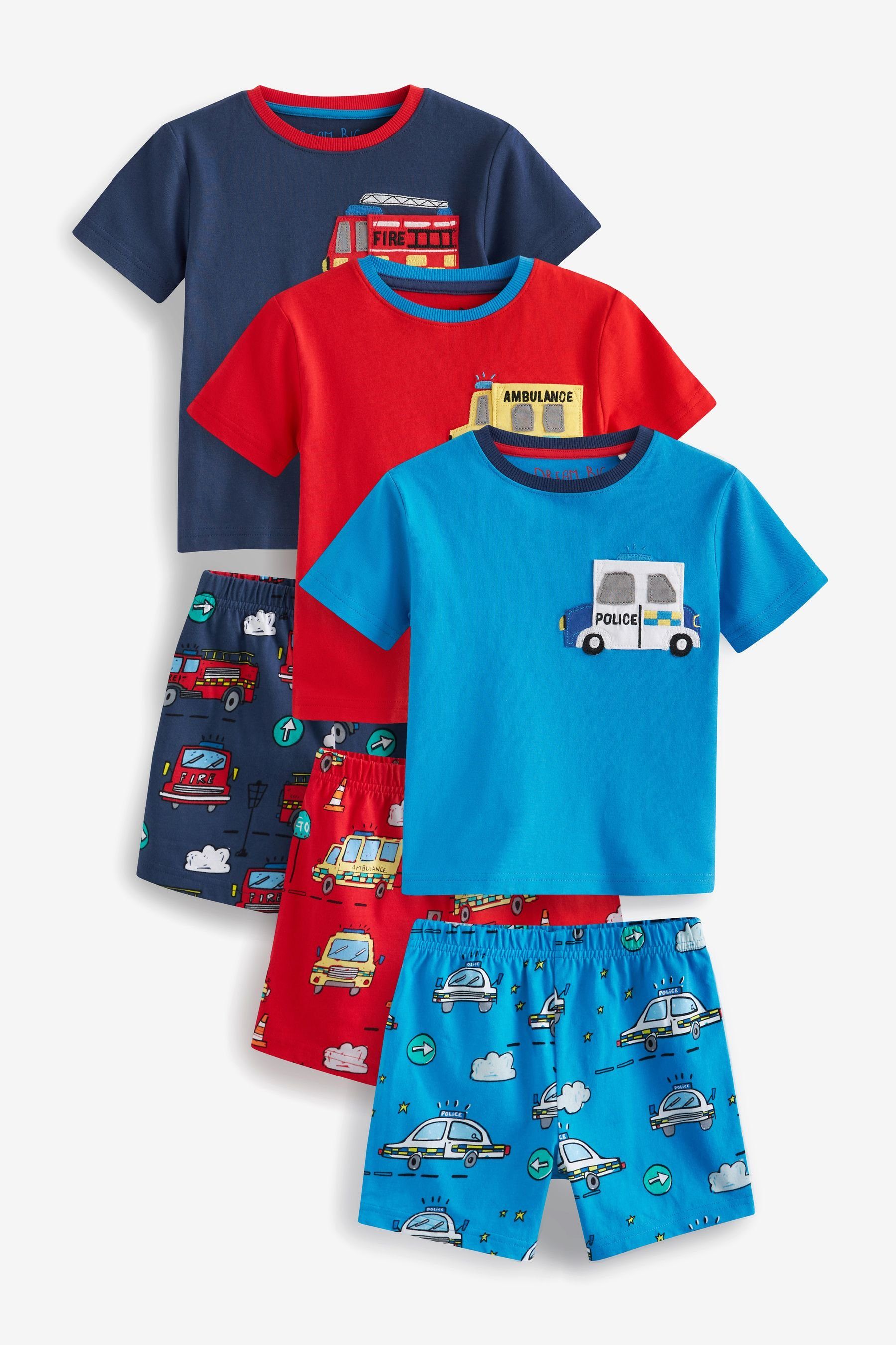 Next Cars 3er-Pack Emergency Schlafanzüge, Kurze tlg) Pyjama (6 Blue/Red