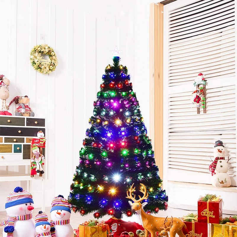 COSTWAY Künstlicher Weihnachtsbaum »LED Tannenbaum inkl. Sternspitze und Metallständer«, 150 cm, mit 8 Lichtmodi, Glasfaser und 6-farbige Leuchten
