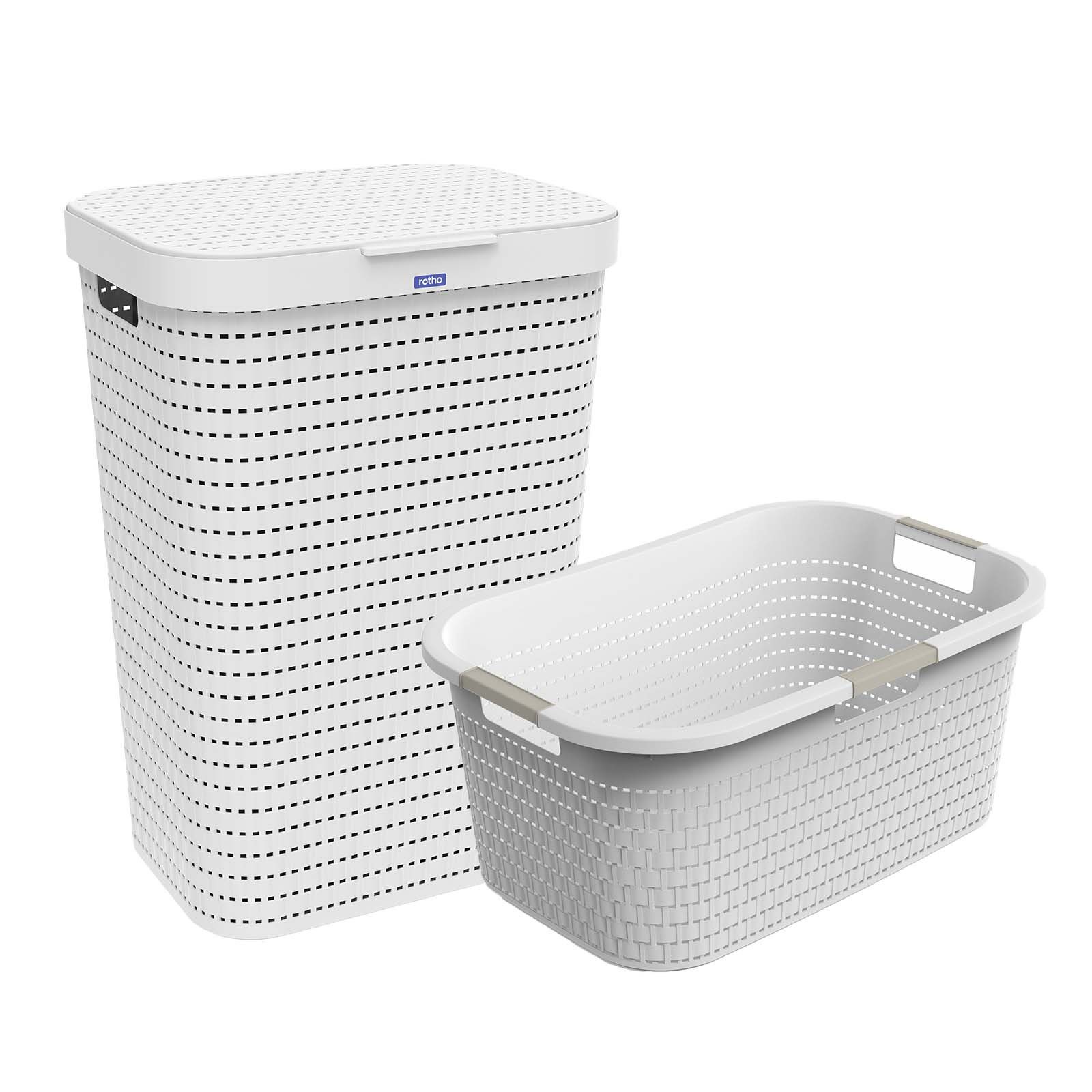 ROTHO Wäschekorb Country Set 2tlg. bestehend aus Korb 40l und Sammler 55l mit Deckel (Wäscheset, Set 2-tlg), Wäsche einfach organisieren – langlebig, leicht & platzsparend