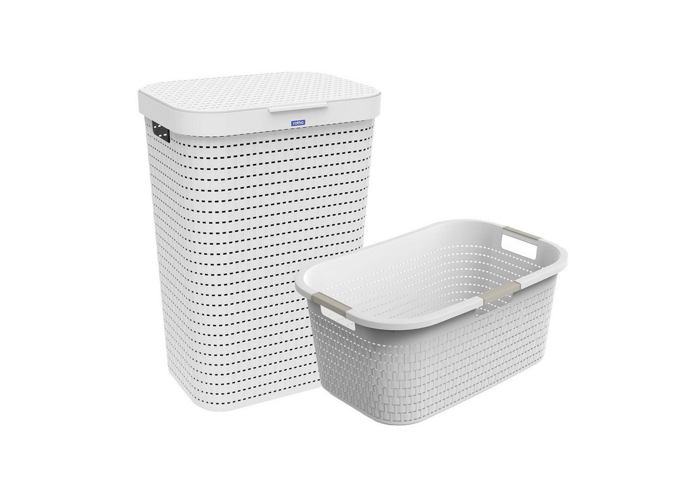 ROTHO Wäschekorb Country Set 2tlg. bestehend aus Korb 40l und Sammler 55l mit Deckel (Wäscheset, Set 2-tlg), Wäsche einfach organisieren – langlebig, leicht & platzsparend