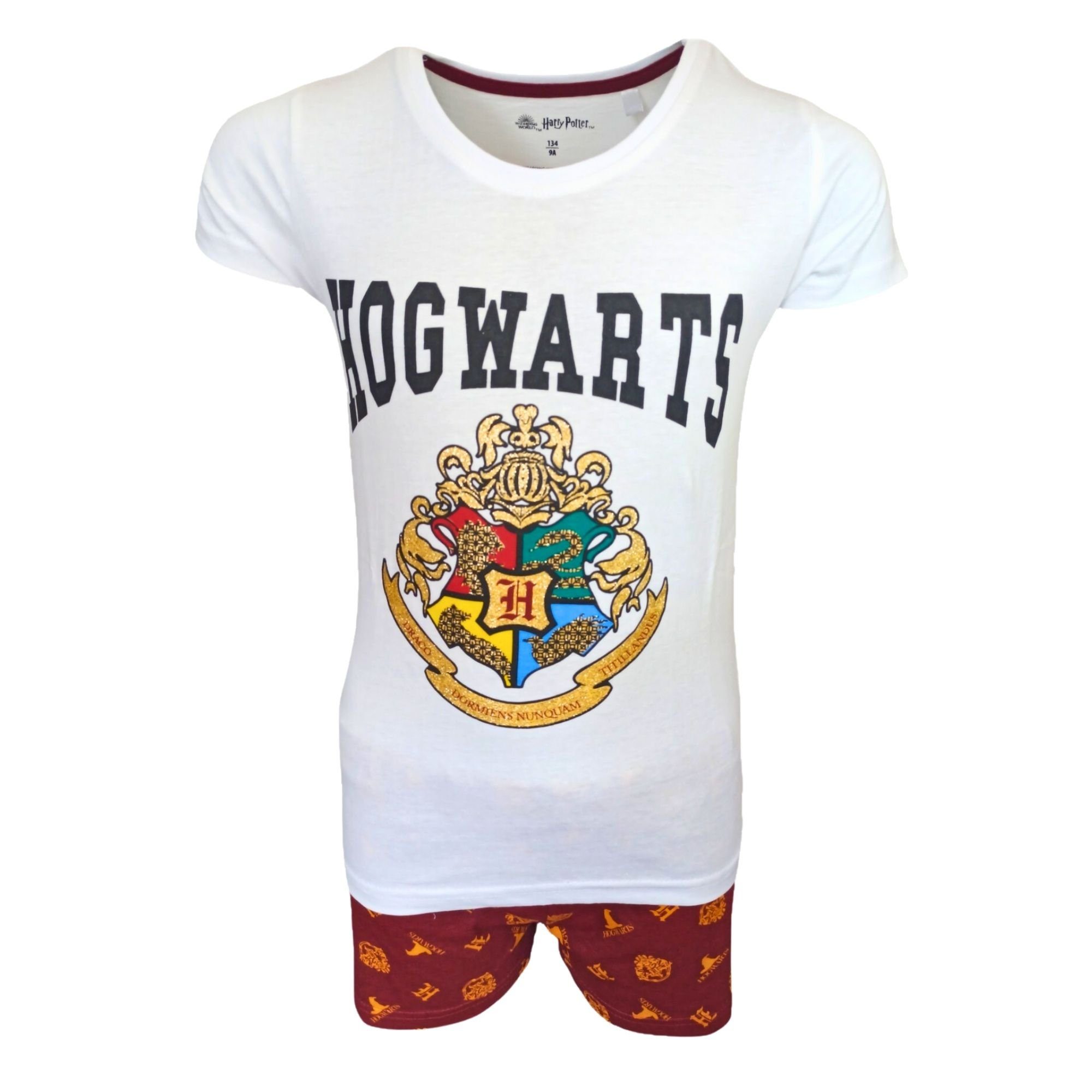 Harry Potter Schlafanzug HOGWARTS (2 tlg) Mädchen Pyjama kurzarm Gr. 134-164 cm Weiß-Bordeaux