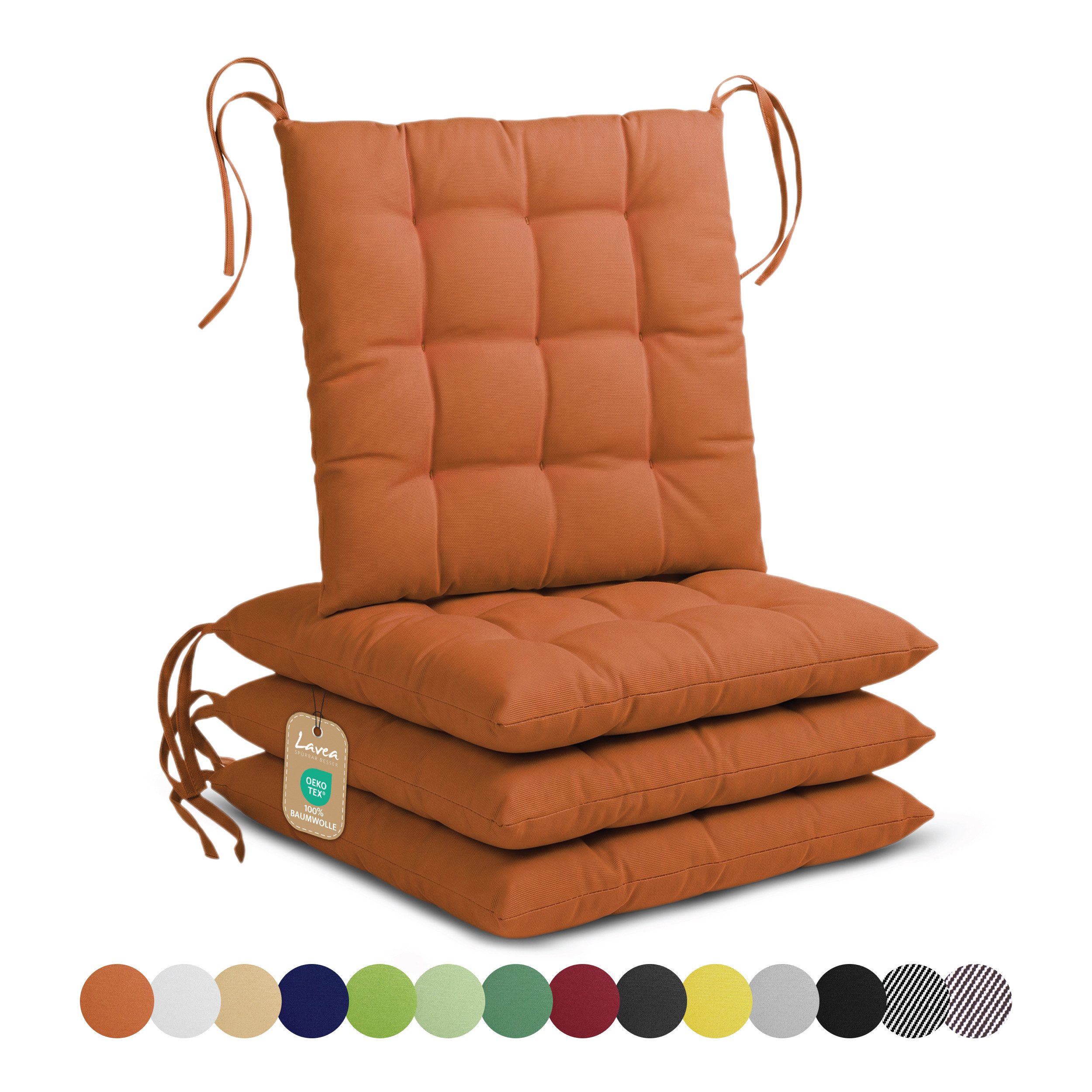 Lavea Stuhlkissen Lavea® Sitzkissen & Stuhlkissen 40x40 cm – 4er/8er Set, 40x40x3 cm, mit Stoffbändern, Indoor & Outdoor, für Garten & Balkon
