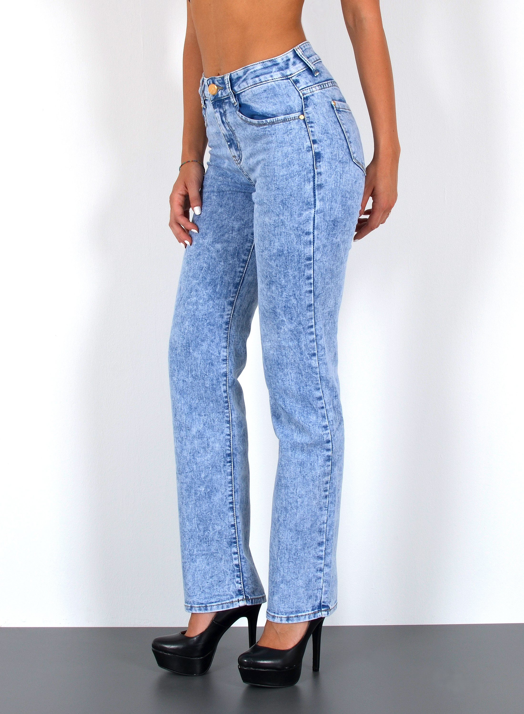 ESRA Straight-Jeans High Waist Damen Jeans Straight Leg Hose Stretch gerade günstig online kaufen