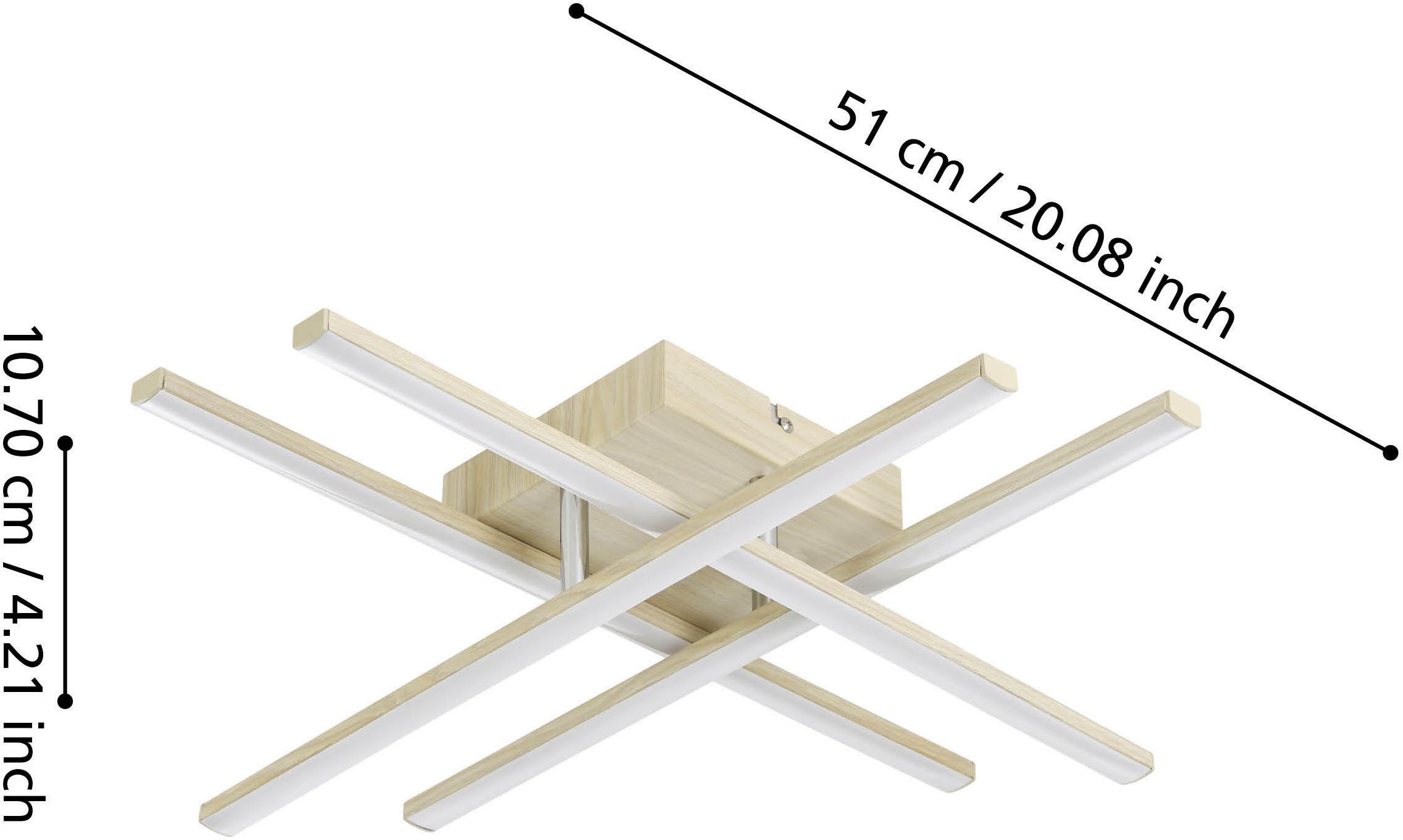 EGLO LED Deckenleuchte LASANA 4 Wand- / Deckenlampe - Stahl, Alu - LED - 20,5W - IP20, LED fest integriert, Warmweiß, Wohzimmerlampe, Esszimmerlampe, Flur, Schlafzimmer, L51xB51xH10,5 cm