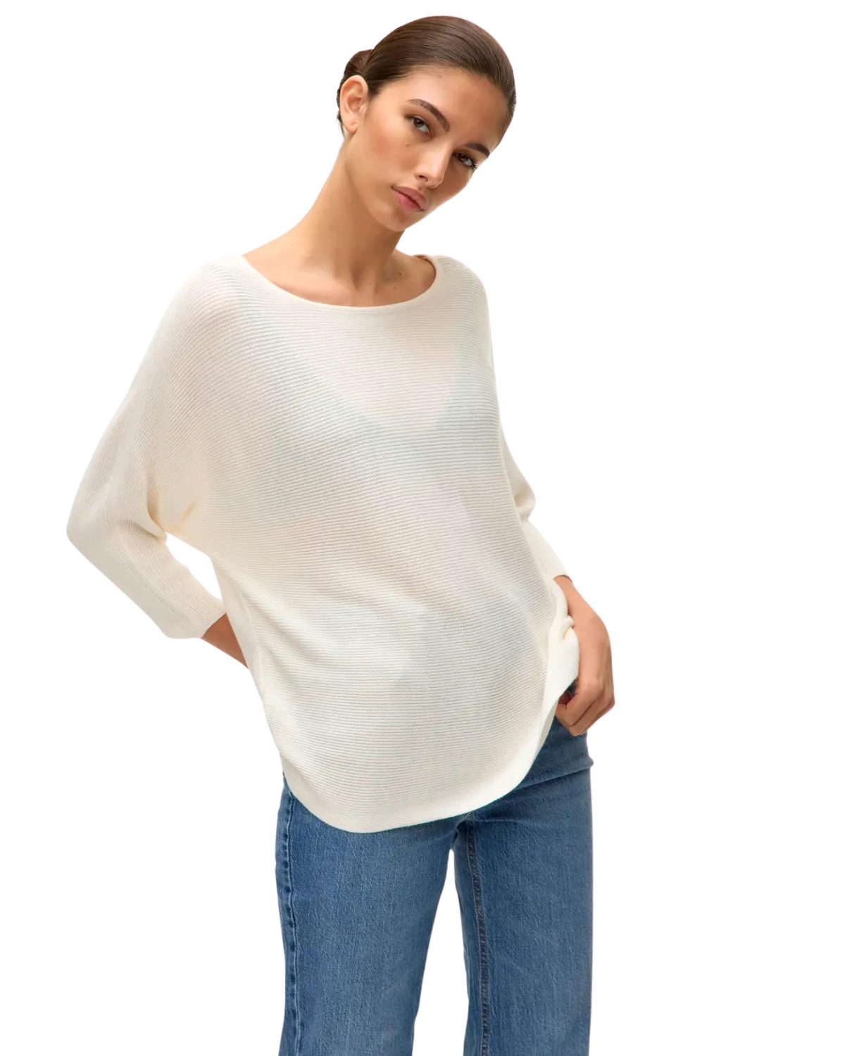 Vero Moda 3/4-Arm-Shirt weicher Feinstrick Pullover mit Fledermausärmel lässig und feminin