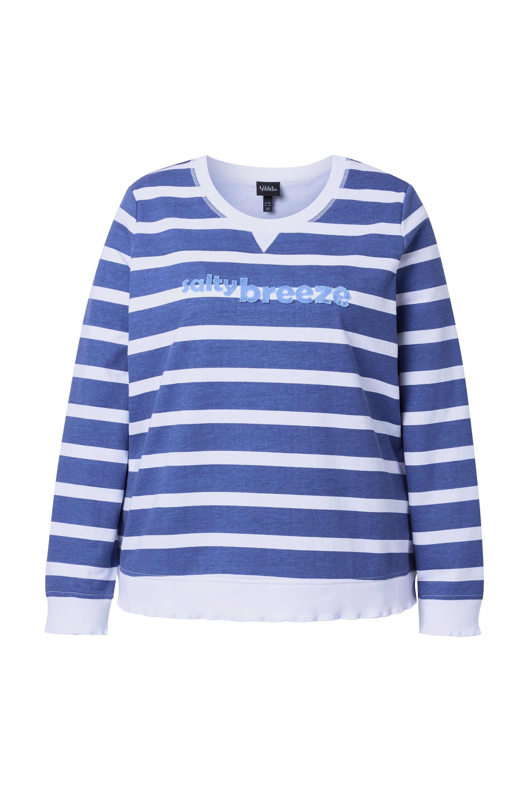 Ulla Popken Sweatshirt Sweatshirt Ringel Schriftzug Rundhals Langarm