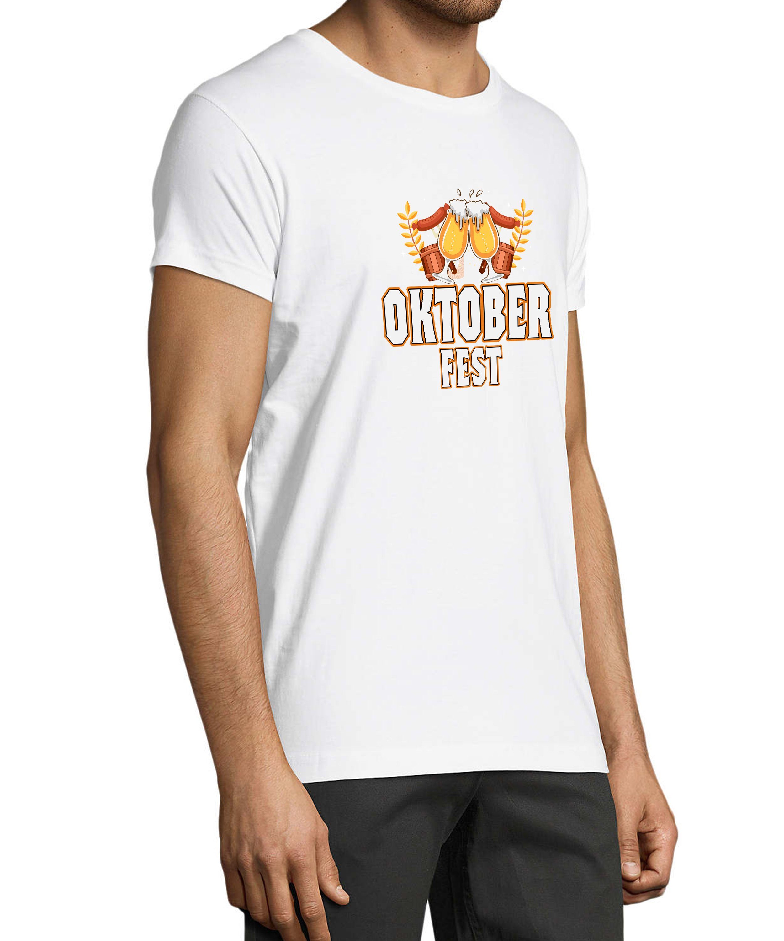 Herren Baumwollshirt Shirt i327 MyDesign24 Aufdruck Fit, T-Shirt weiss mit Oktoberfest Party - Regular T-Shirt