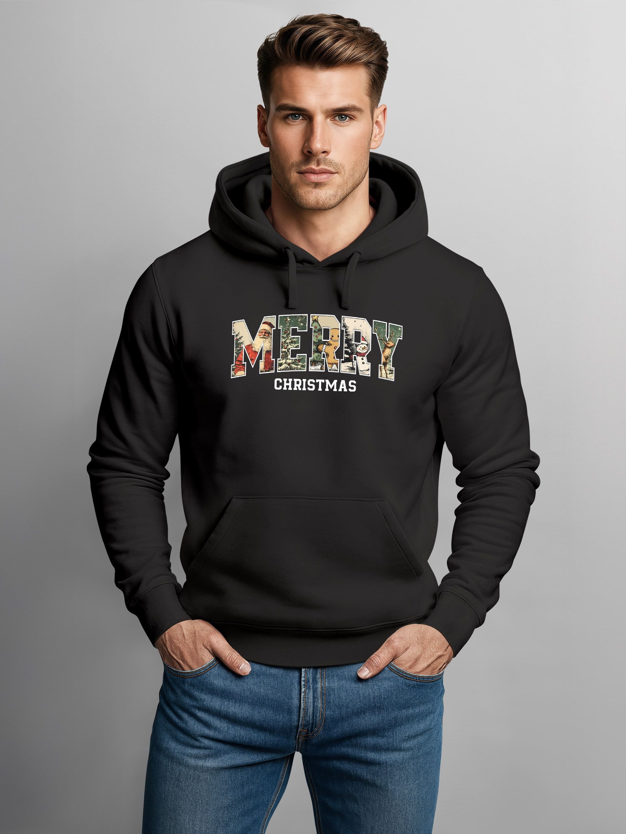 Neverless Hoodie Hoodie Herren Weihnachtspulli Aufdruck Merry Christmas XMA günstig online kaufen