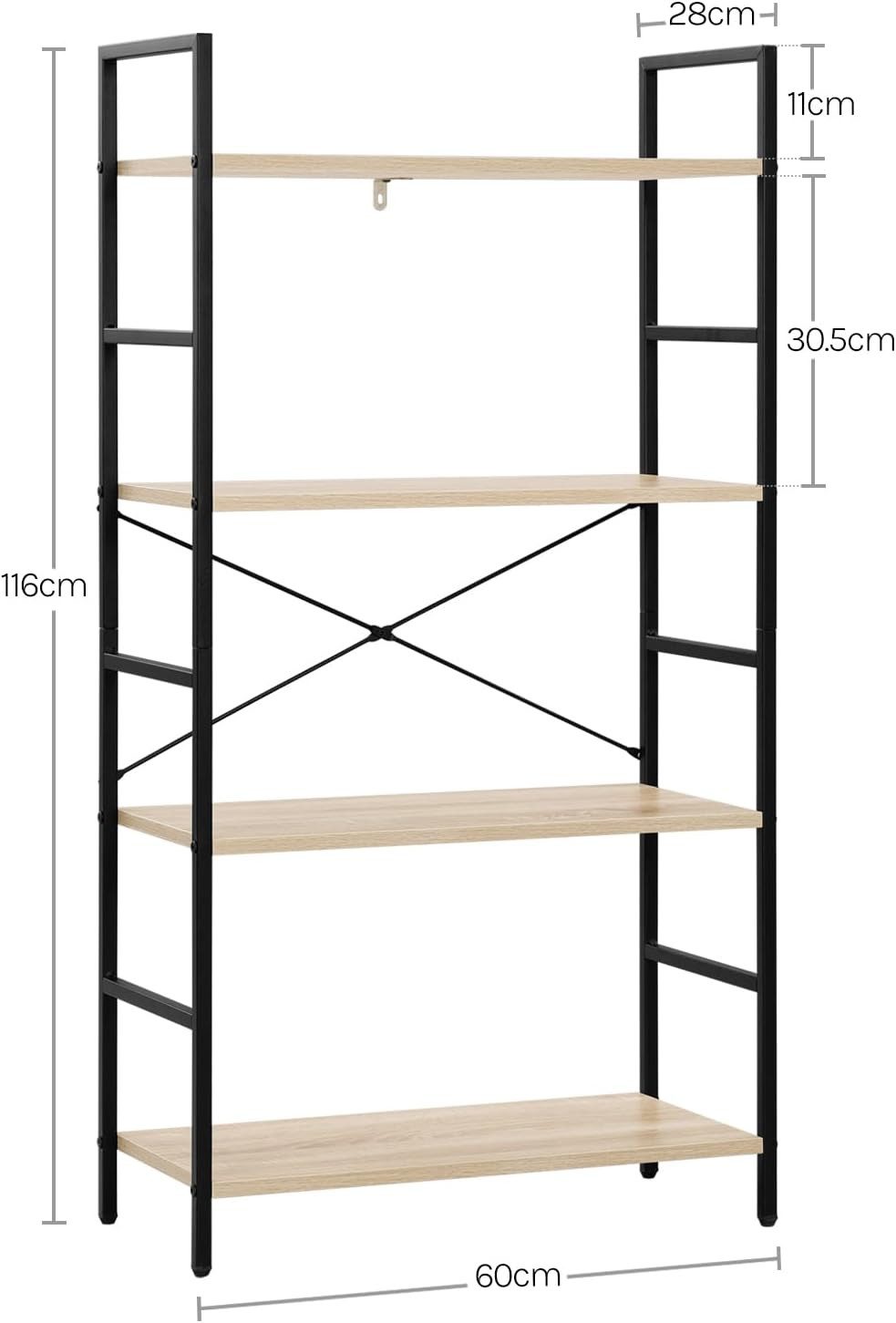 Woltu Standregal, 1-tlg., mit 4 Ebenen, 60x116x28 cm, Küchenregal stehend, Metall Holzwerkstoff