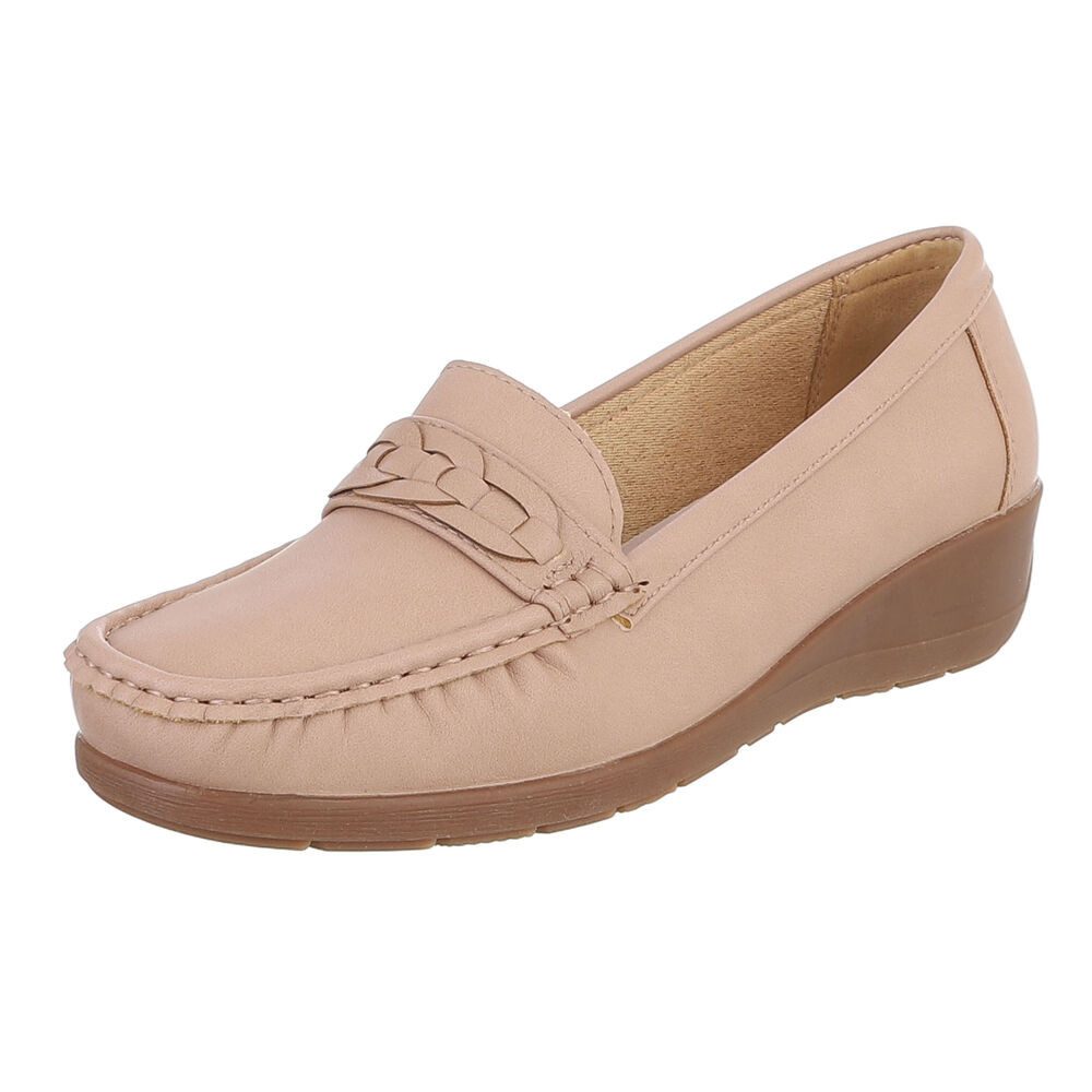 Ital-Design Damen Mokassins mit geflochtenem Detail und rutschfester Sohle Slipper (91117464) Keilabsatz/Wedge Mokassins in Hellbraun