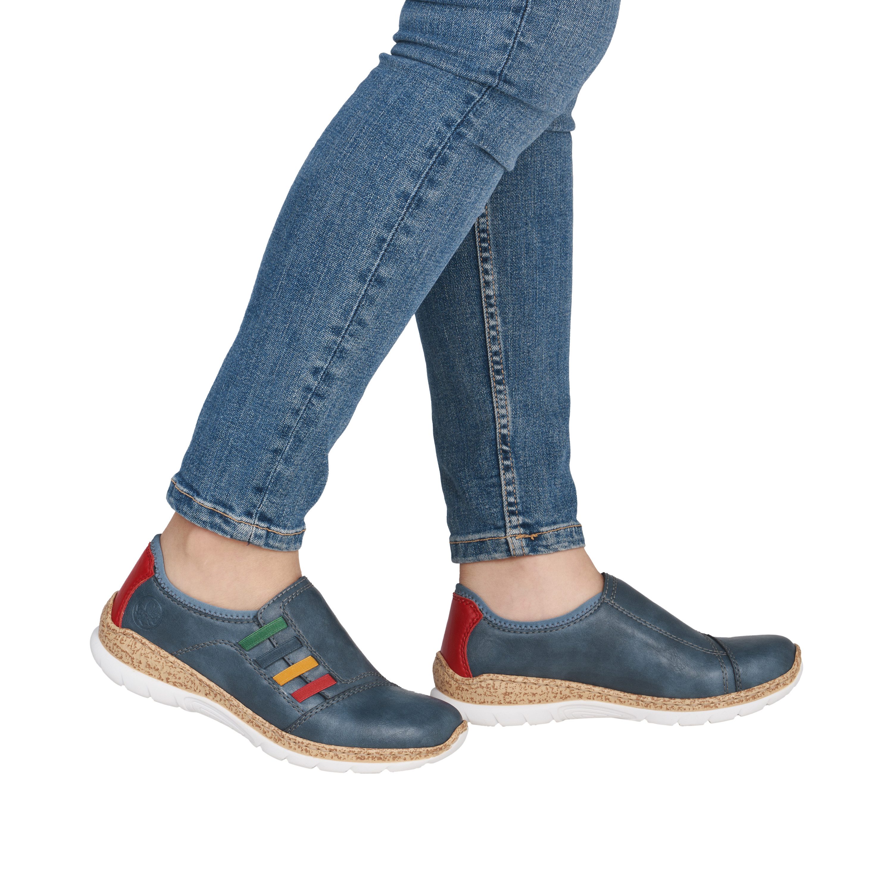 Rieker Slipper Slip-on Sneaker, Schlupfschuh, Halbschuh mit bunten Stretcheinsätzen