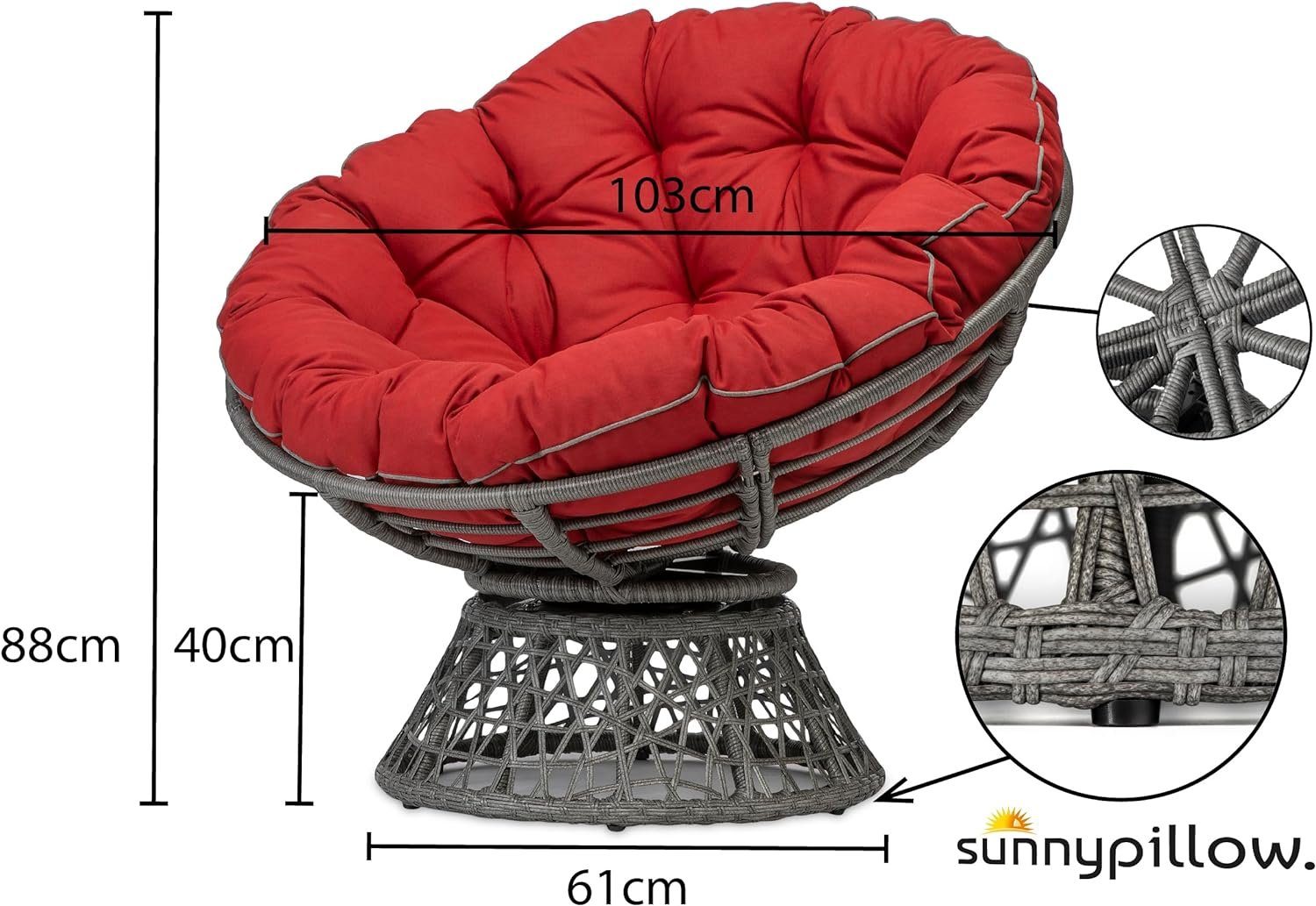 sunnypillow Rattanstuhl Papasansessel, Rattansessel mit Kissen rund Durchme günstig online kaufen