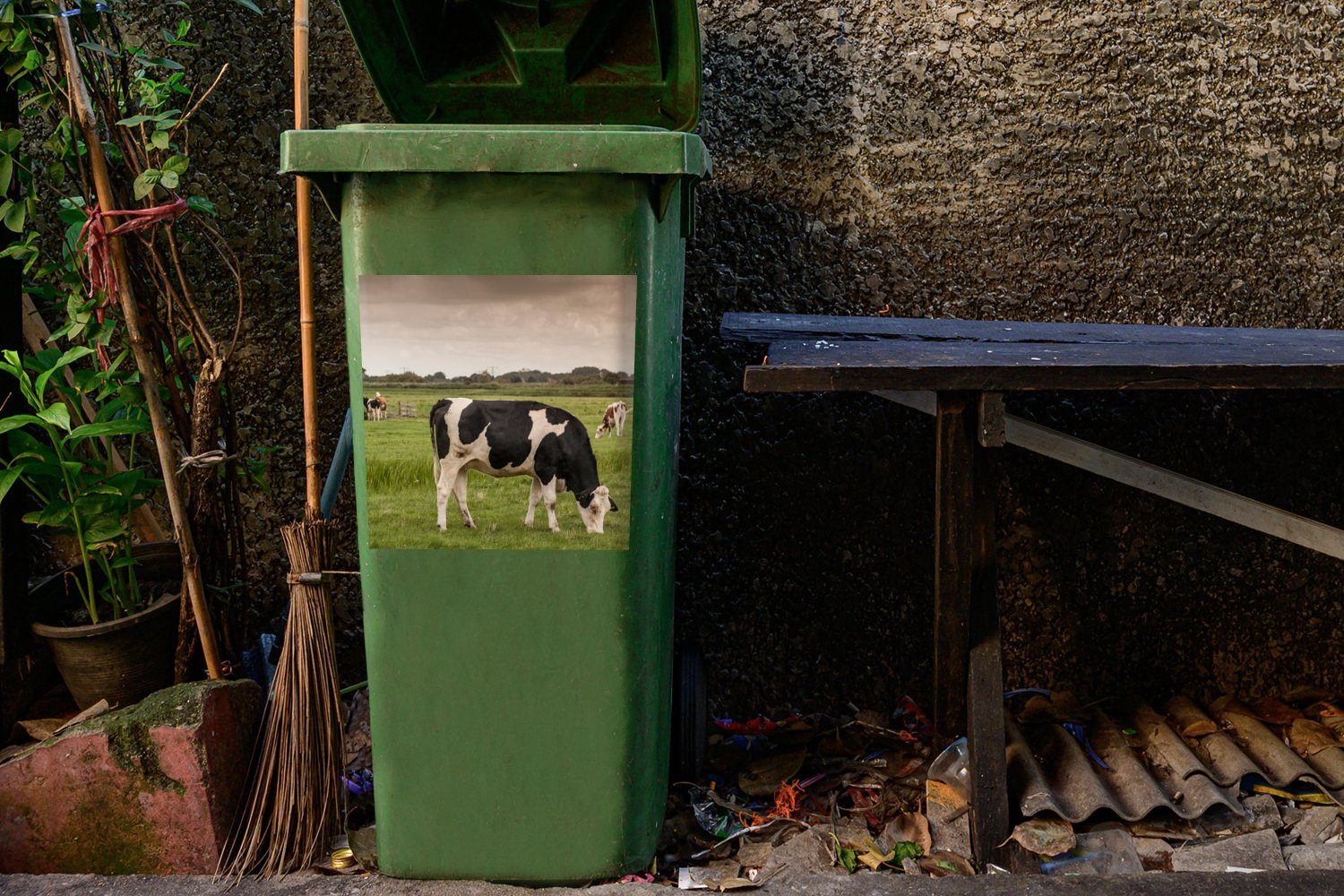 St), - MuchoWow Kühe Mühle Mülltonne, Container, Abfalbehälter Sticker, Niederlande (1 - Mülleimer-aufkleber, Wandsticker