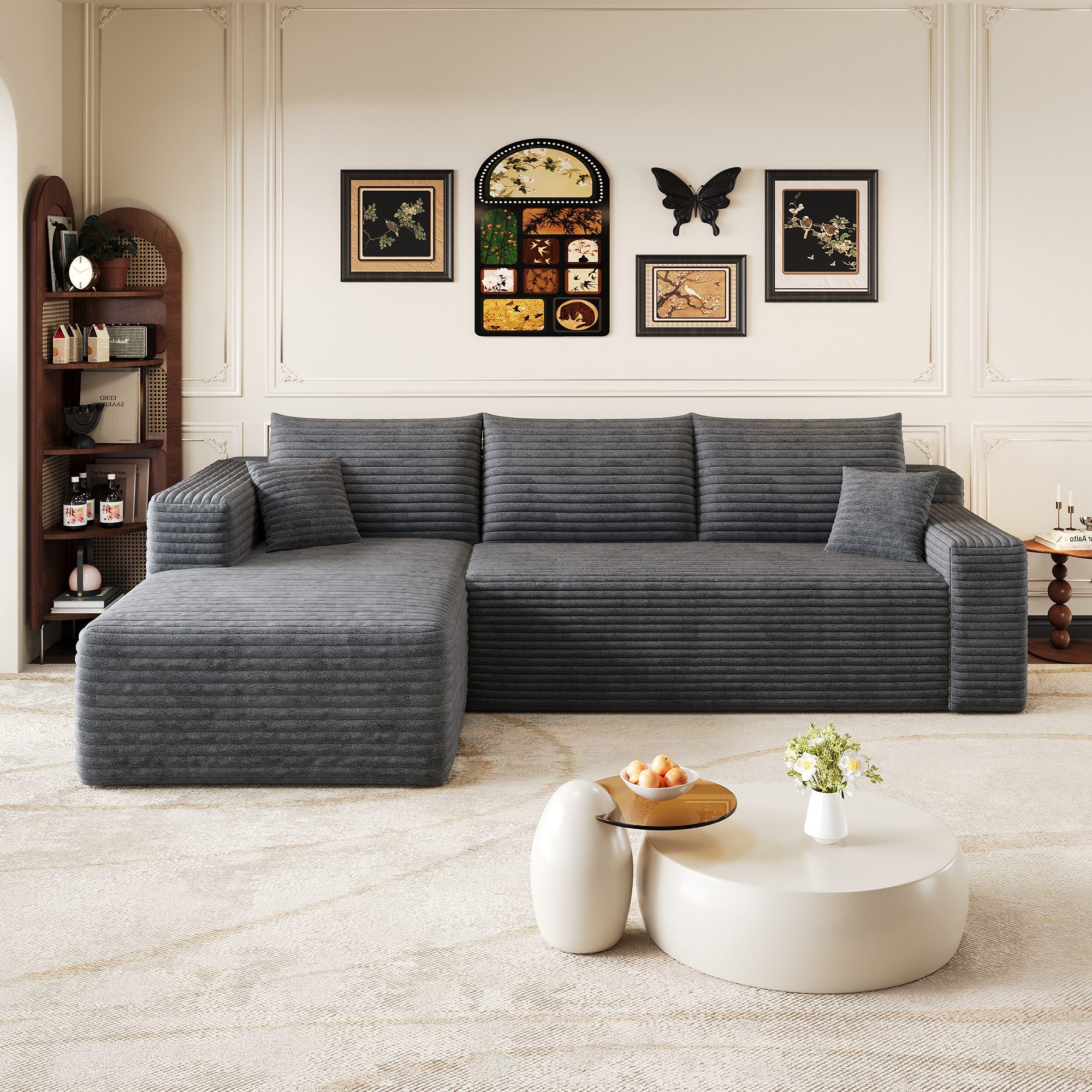GLP Ecksofa L-Form Cord Sofa 241 cm, Ohne Montage Sofort Nutzbar, Modular Sofa, Set, Boneless Design, Weiches Komfort Sofa für modernes Wohnen