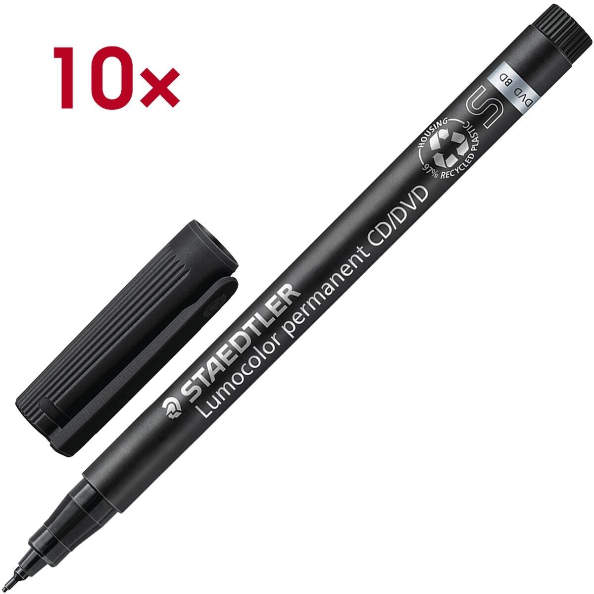 STAEDTLER Permanentmarker Lumocolor permanent, (10-tlg), für CDs/DVDs/BDs