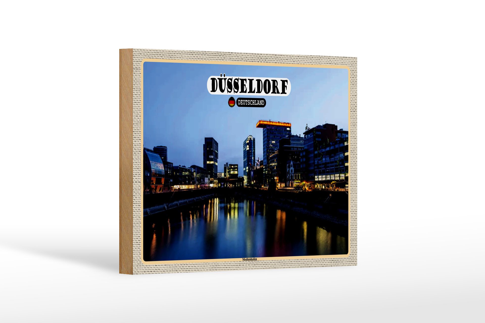 Holzbild Städte Düsseldorf Medienhafen Baukunst 18x12 cm