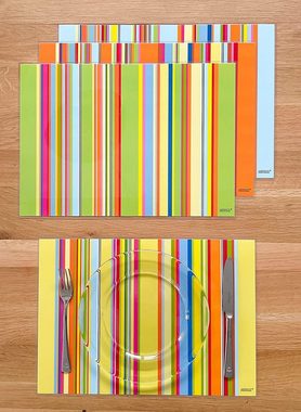 Platzset, Artipics Tischsets Platzsets Abwaschbar Stripes Sortiert 4 Verschiedene Farbstellungen je 1 Tischset in jeder Farbe Platzdeckchen Kunststoff 42x30 cm, bunt und fröhlich für alle Tage, Artipics Tischkunst, (1-St)