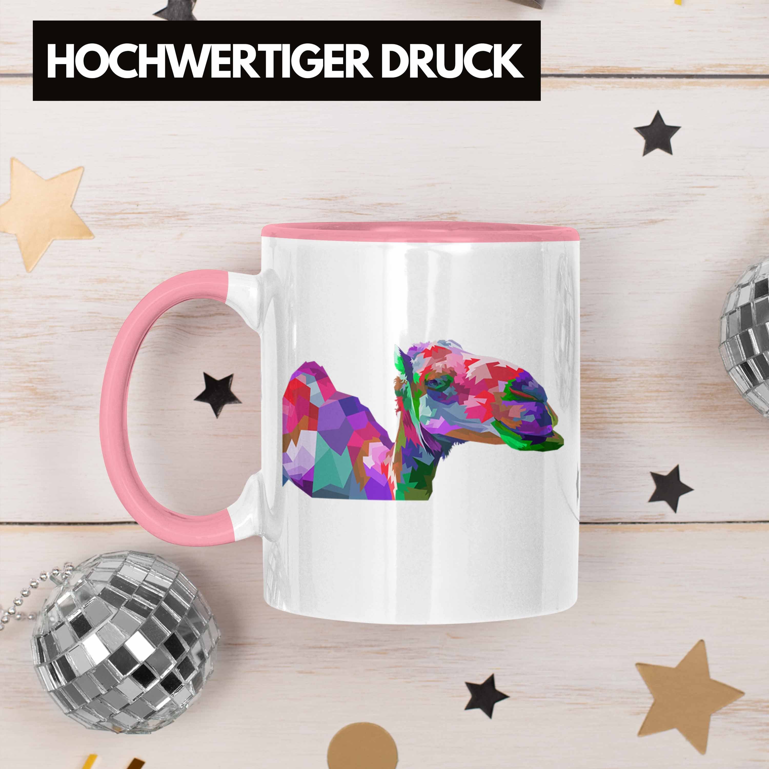 Trendation Tasse Trendation - Grafik Geschenk Rosa Kamel Bunt Lustig Tasse Polygon