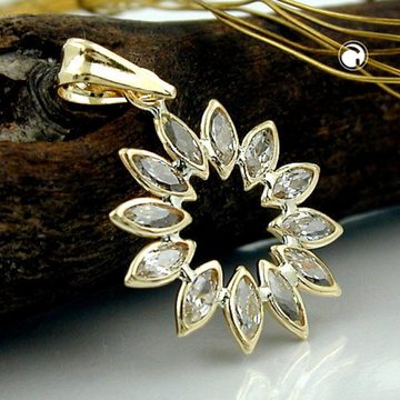 unbespielt Kettenanhänger Kettenanhänger Anhänger Blume aus 12 weissen Zirkonias 9 Karat Gold 14 mm inklusive Schmuckbox, Goldschmuck für Damen und Herren