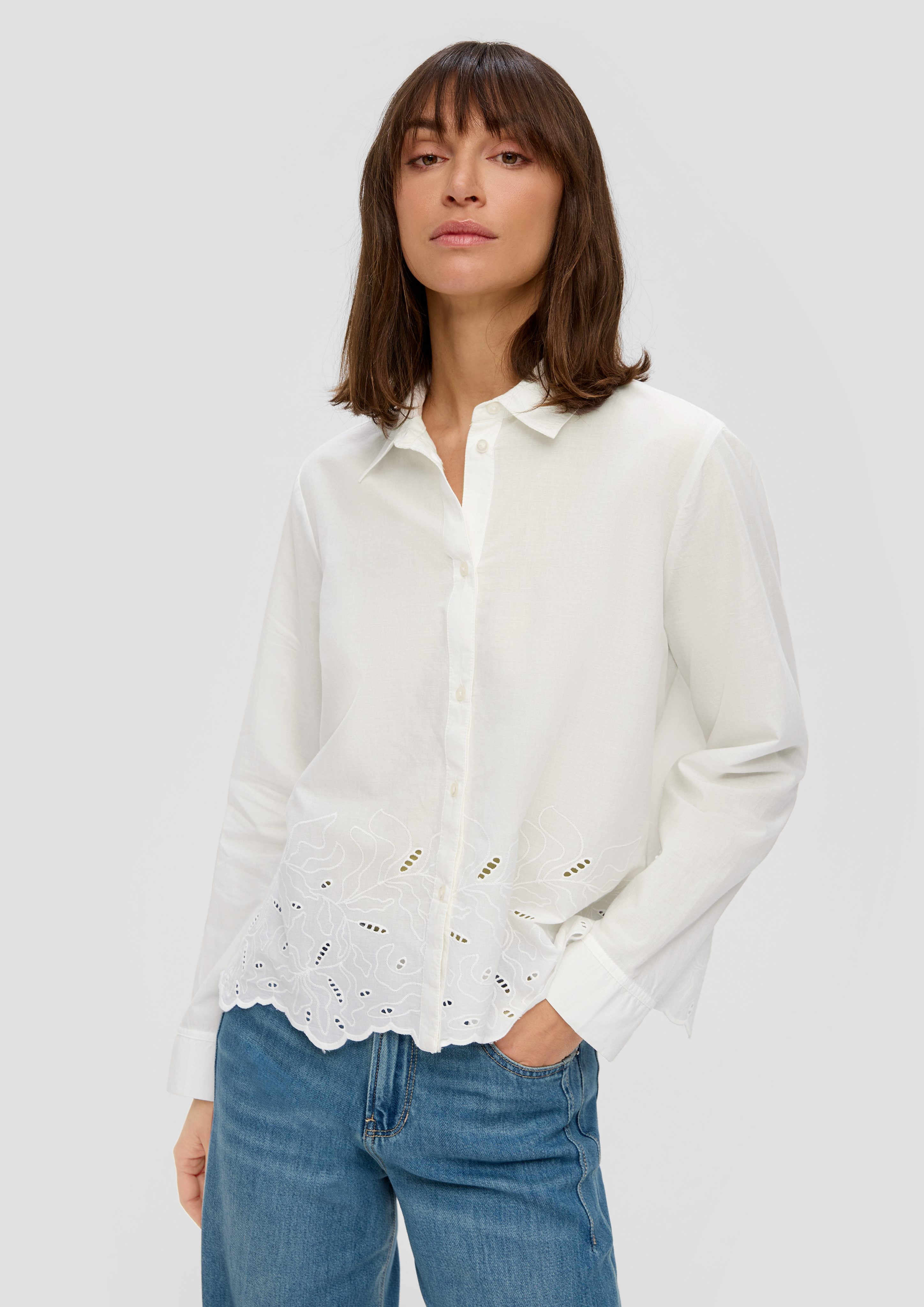 Langarmbluse Langarmbluse mit Broderie Anglaise