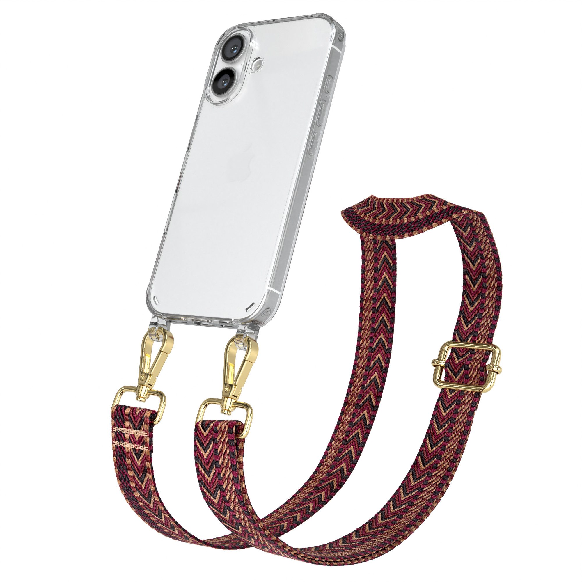 EAZY CASE Handykette Silikonhülle mit runder Kette für Apple iPhone 16 6,1 Zoll, dünner Riemen Silikon Hülle zum Umhängen Umhängetasche schmal Etui Rot