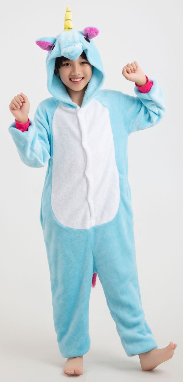 Corimori Jumpsuit Kinder Kostüm Jumpsuit Onesie verschiedene Designs (1-tlg) Fasching, Karneval, Tierkostüme Einhorn Türkis 128-134 Mädchen Jungen – Bild 2 von 5
