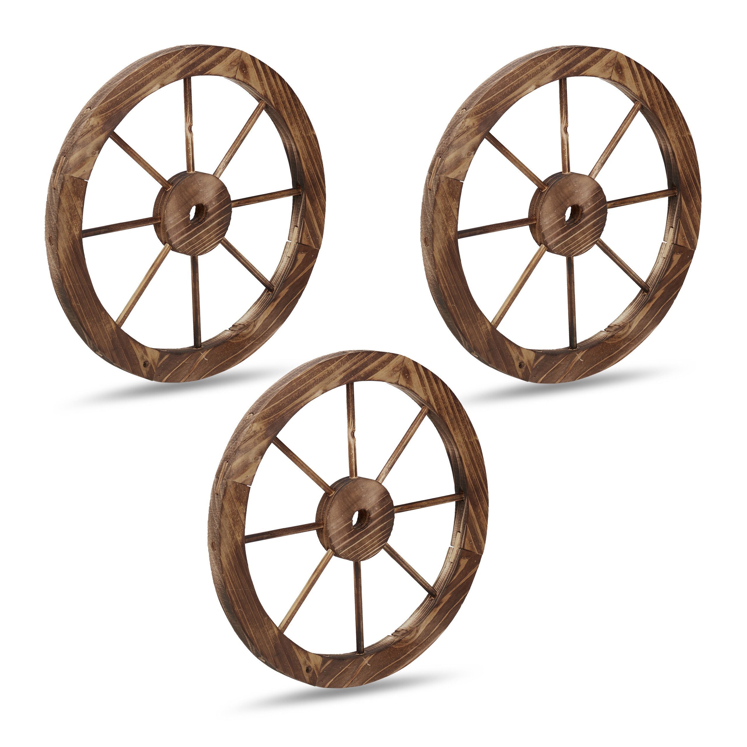 Dekoobjekt Wagenrad aus Holz 3er Set