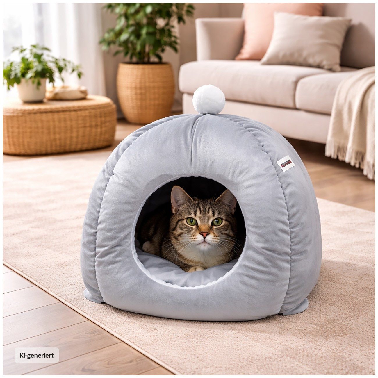 HTI-Living Tierbett Katzenhöhle grau weich Katzenhaus gemütlicher Schlafplatz