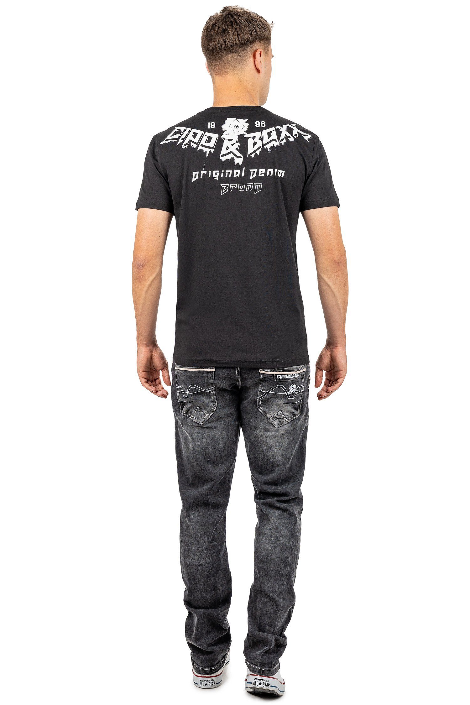 Print Hochwertigem Print-Shirt schwarz Kurzarm & Cooles mit Baxx Cipo Ritter BA-CT743 T-Shirt (1-tlg)