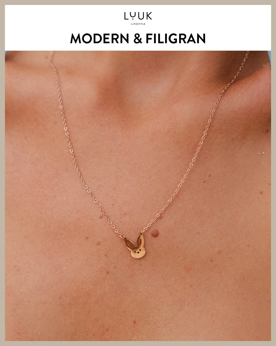 LUUK LIFESTYLE Kette mit Anhänger Hasen, mit HAPPINESS Spruchkarte, schick und dezent