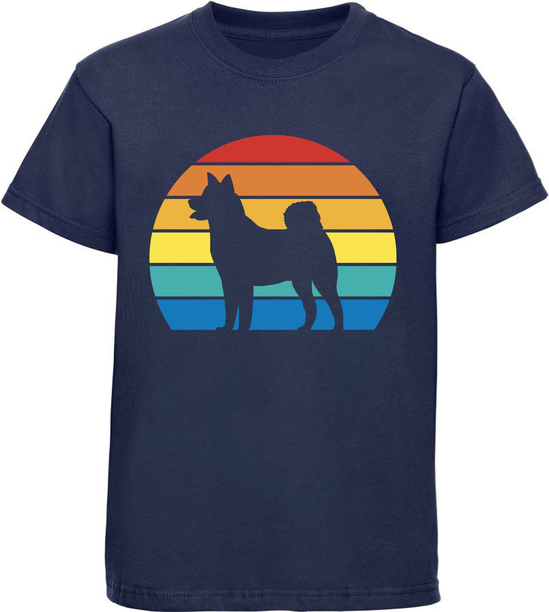 blau Akita - MyDesign24 T-Shirt mit Print-Shirt Aufdruck, Baumwollshirt Hunde navy bedruckt Bild Kinder i236 Retro