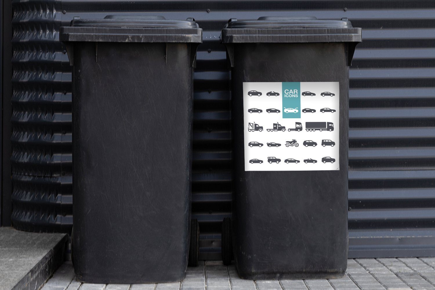 MuchoWow Wandsticker Illustrationen Mülleimer-aufkleber, amerikanischer Grau Autos Abfalbehälter (1 in St), Container, Sticker, Mülltonne