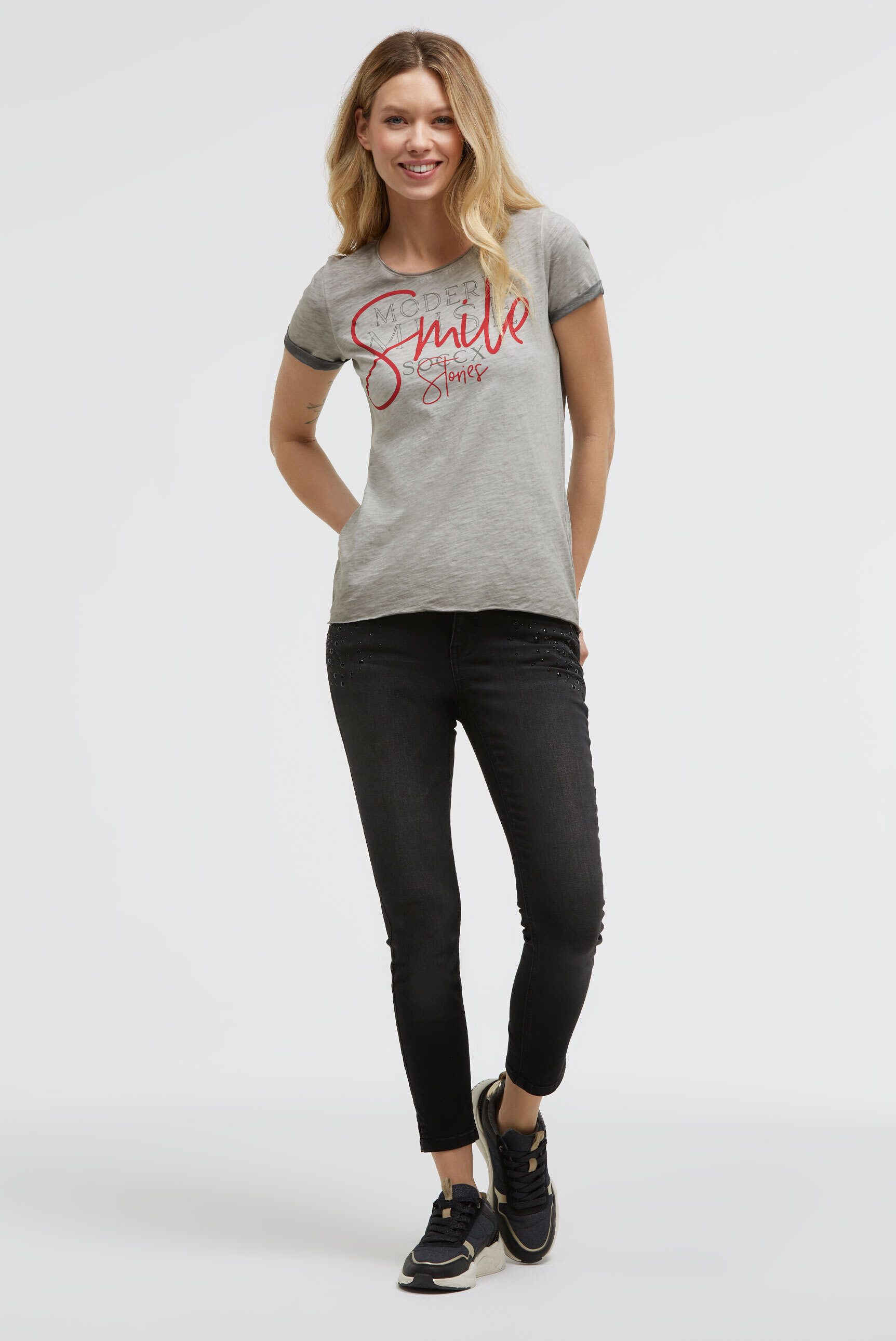 SOCCX Rundhalsshirt mit fixierten Turn-Up-Ärmeln