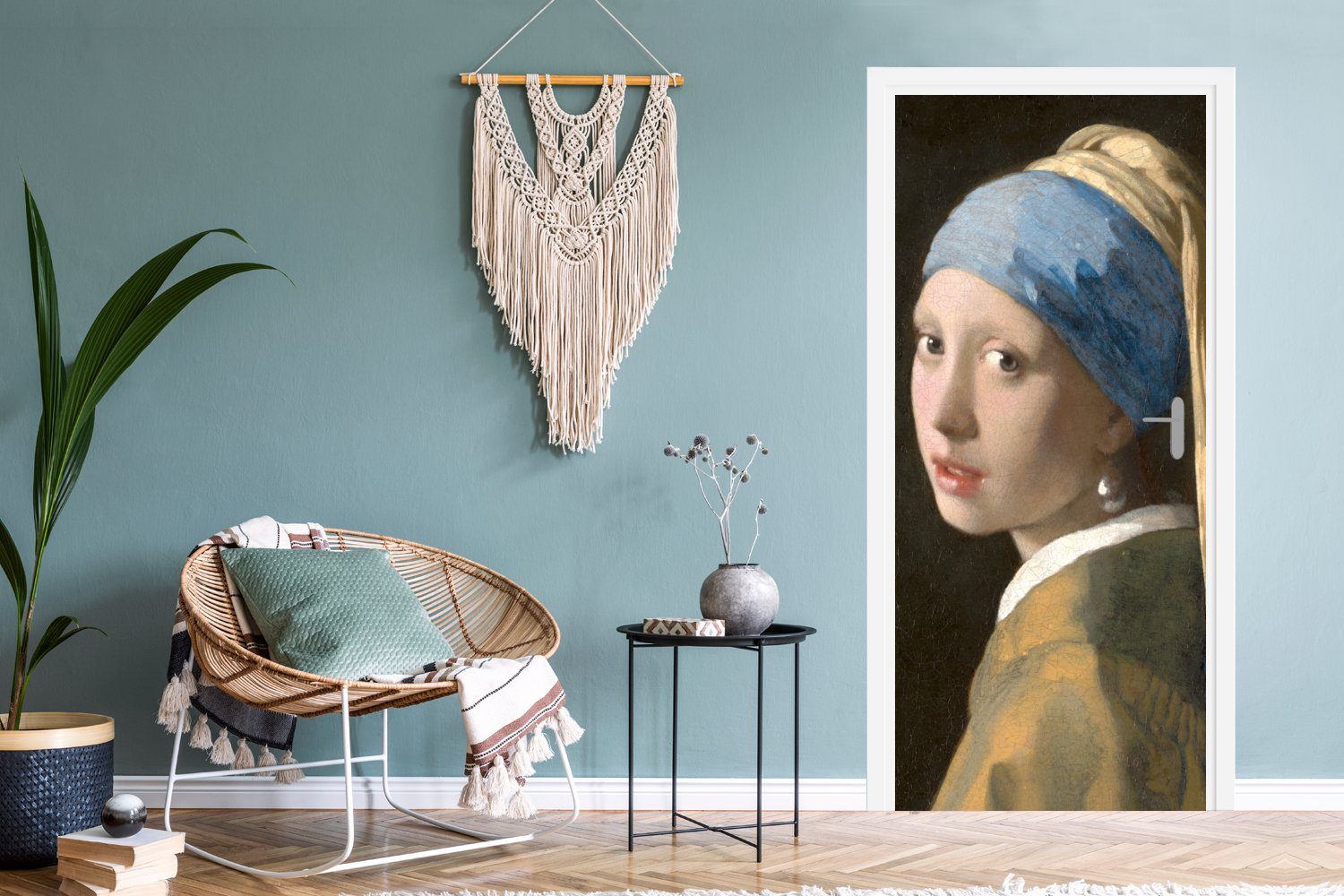 Türtapete Türaufkleber, mit MuchoWow für Mädchen dem Gemälde Matt, cm Perlenohrring Das (1 Tür, - von Johannes 75x205 Vermeer, bedruckt, Fototapete St),