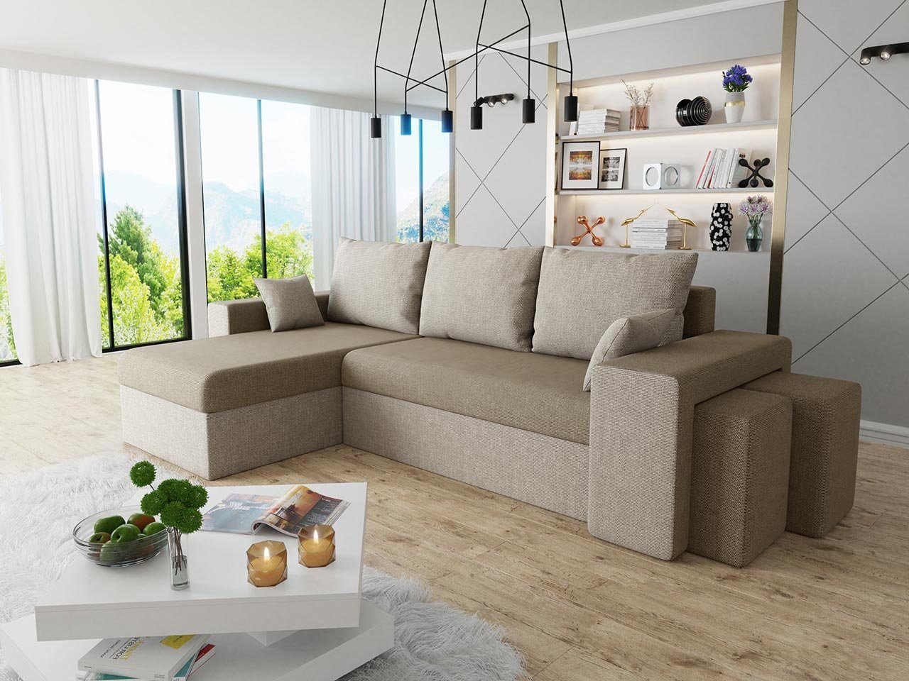 Garantierte Qualität MIRJAN24 Ecksofa Kansas Lux, mit Couch L-Form und Polsterecke, Schlaffunktion Wohnzimmer für Polsterhocker, Bettkasten, 2