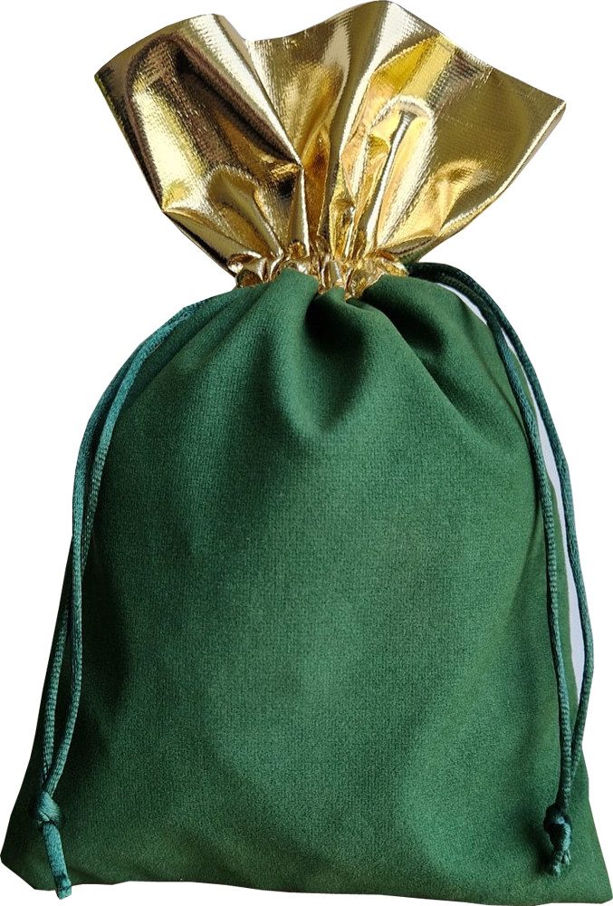 Geschenkbox 3 Samtsäckchen grün m.Goldbordüre, Geschenkbeutel, Verpackung, Deko