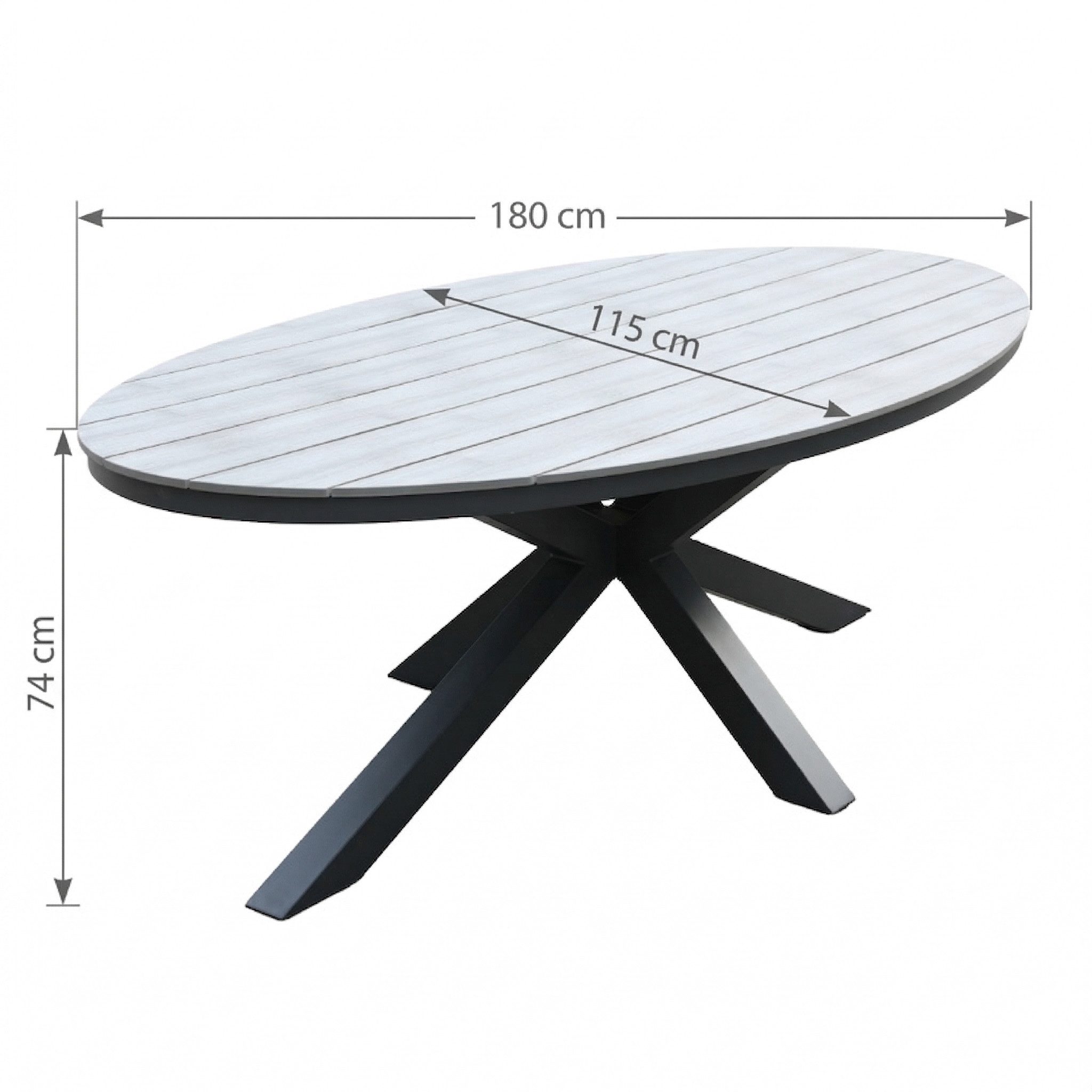 Gardissimo Gartentisch Armati oval 180x115 cm (1 Tisch, 1-St., 1 Tisch), mit Nonwood Tischplatte wetterfest pflegeleicht